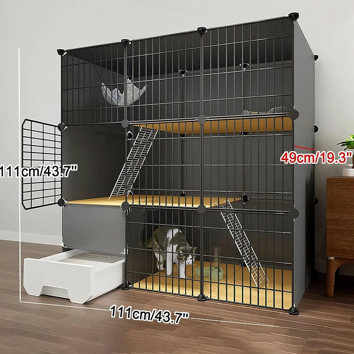 Recinzione per gatti con lettiera, box multi-livello per animali domestici, cuccia in metallo staccabile per esercizi