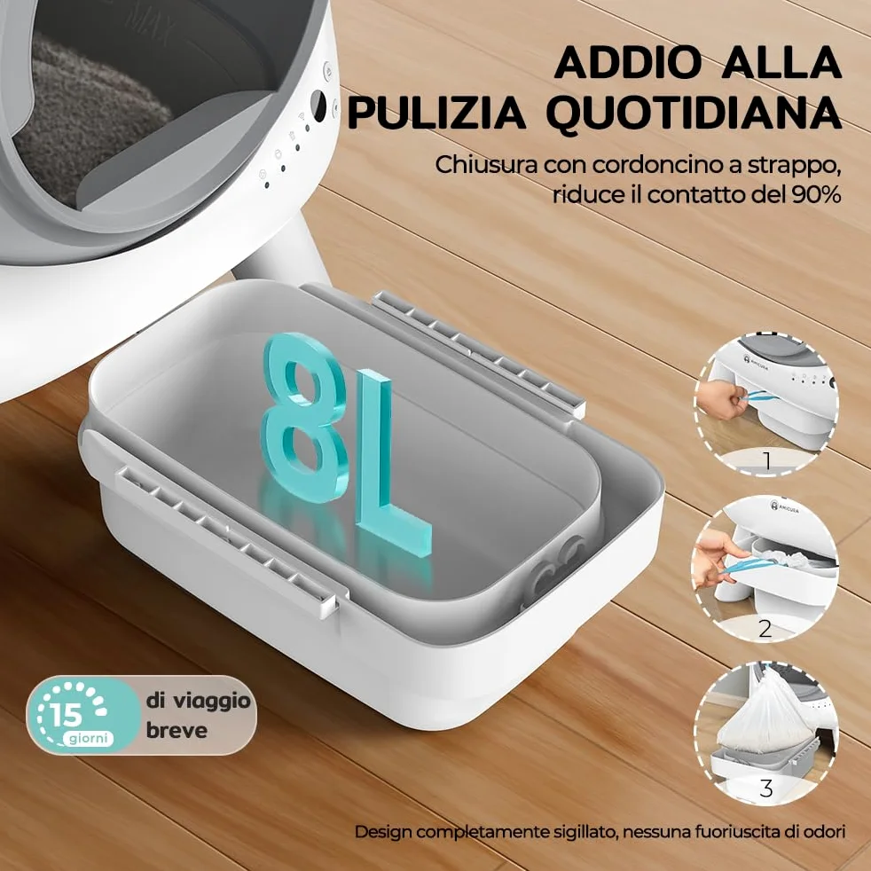 Cura X1 Lettiera Gatto Autopulente, 80+8L Lettiera Autopulente per Gatti, Sensori di Sicurezza, Eliminazione Odori, Controllo App, Grande Capacità, Lettier Automatica per Più Gatti