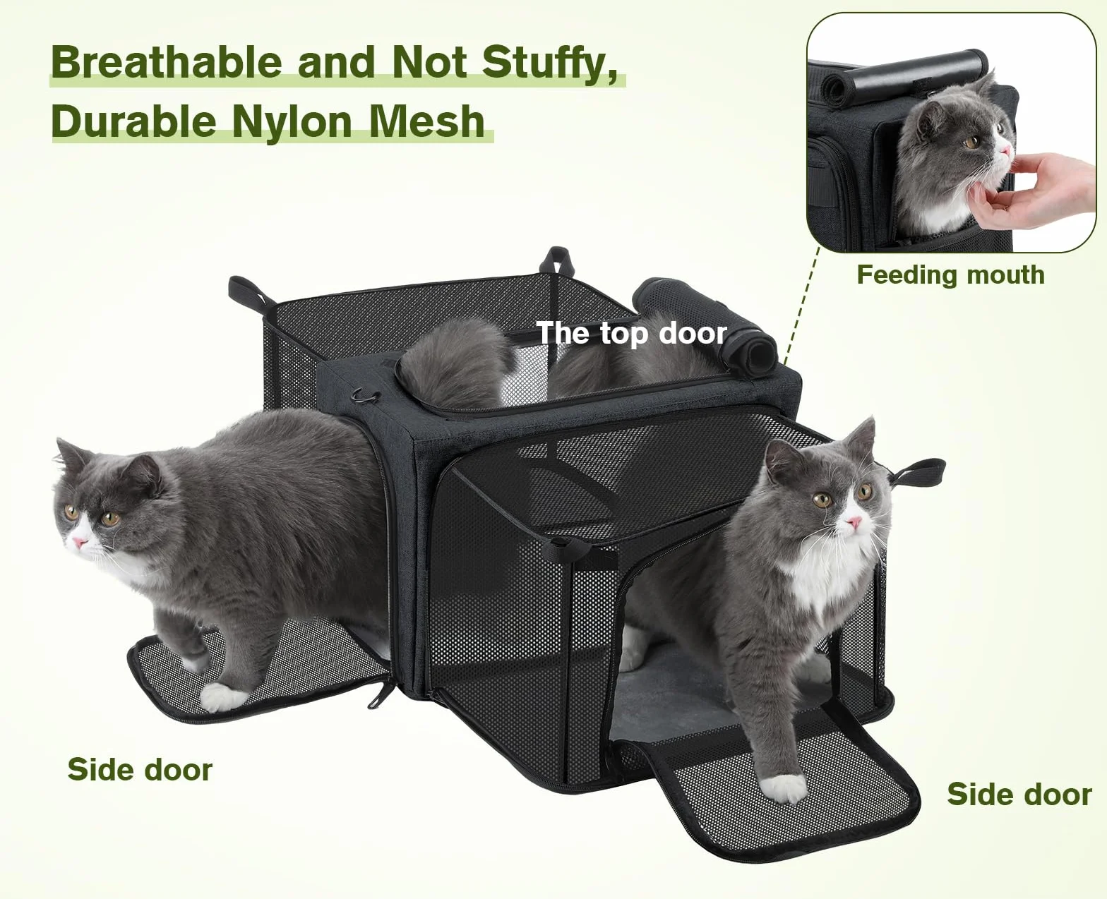 Pecute Trasportino per Gatti Espandibile, Morbido e Approvato dalle Compagnie Aeree, Borsa Traspirante per Animali Fino a 5kg/12lbs, Pieghevole per Viaggi, Campegio, Outdoor, Grigio Scuro