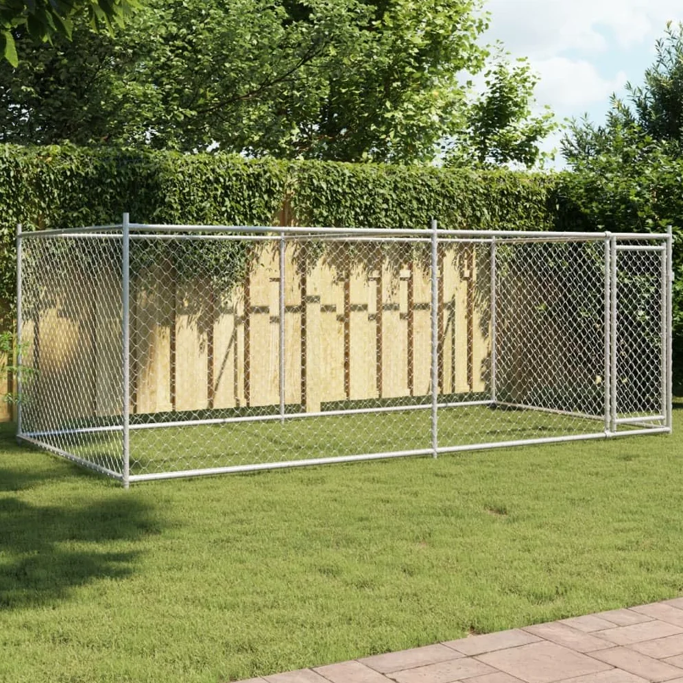 vidaXL Gabbia per Cani con Porta Grigia 4x2x1,5 m in Acciaio Zincato, cuccia per cani in acciaio, recinto per cani, cuccia per cani da esterno