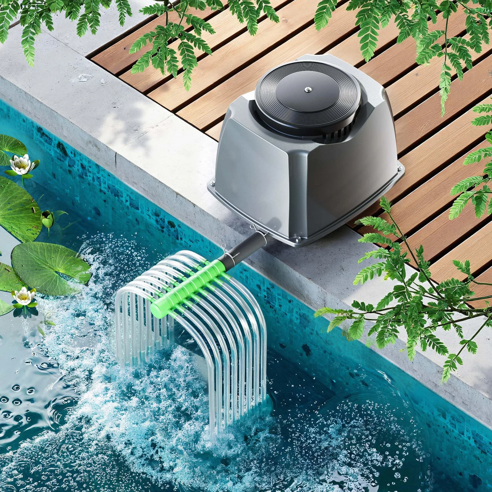 SunSun CAP Aeratore acquario, ossigenatore per laghetti da giardino da e acquari, pompa d'aria con uscite, sistema di aerazione con pietra d'aria e valvola di non ritorno