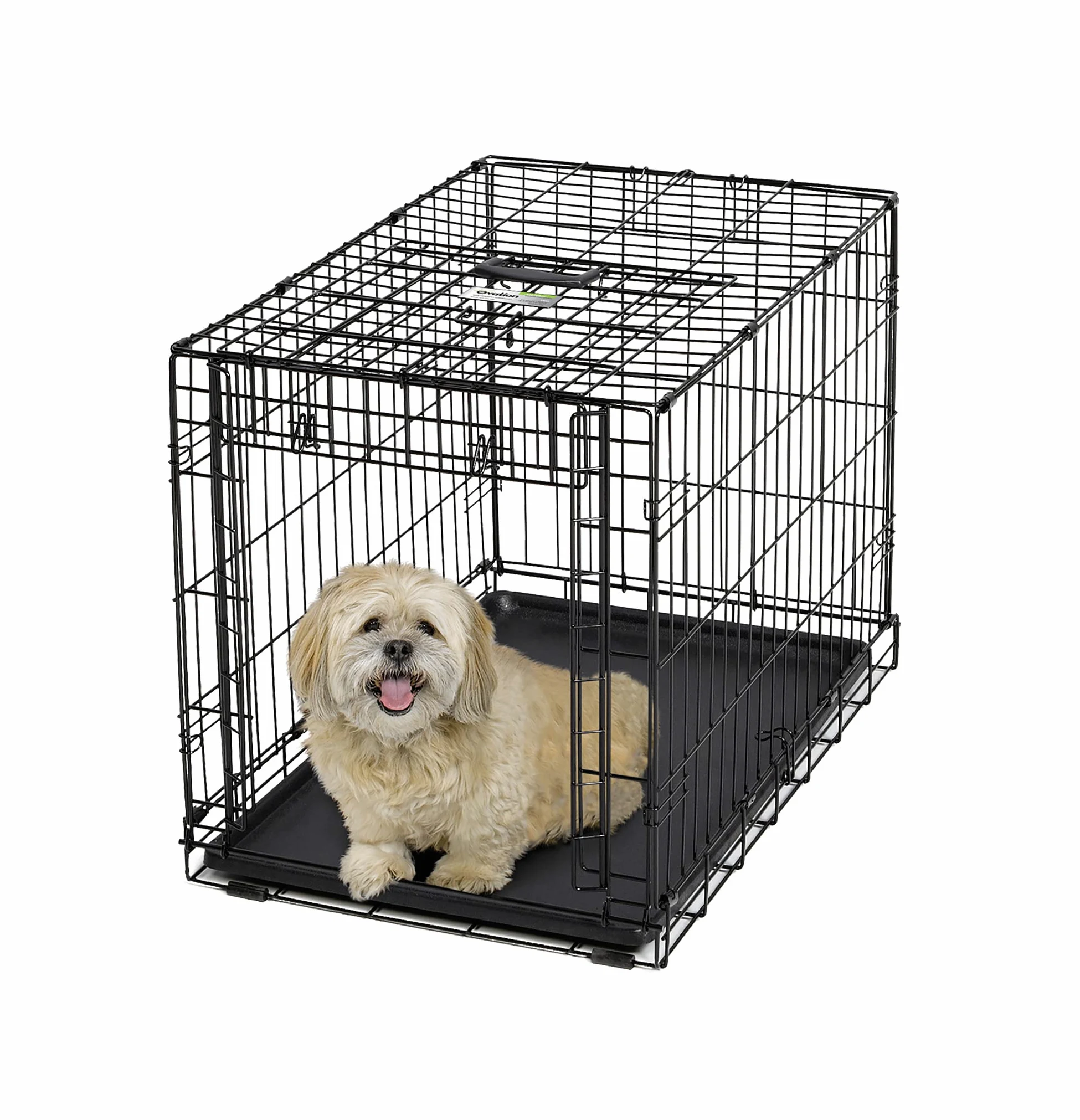 MidWest Homes for Pets Medium Ovation - Gabbia per cani pieghevole a porta singola, 76 cm, salvaspazio, brevettata, padella, a prova di perdite, pannello divisorio, nero