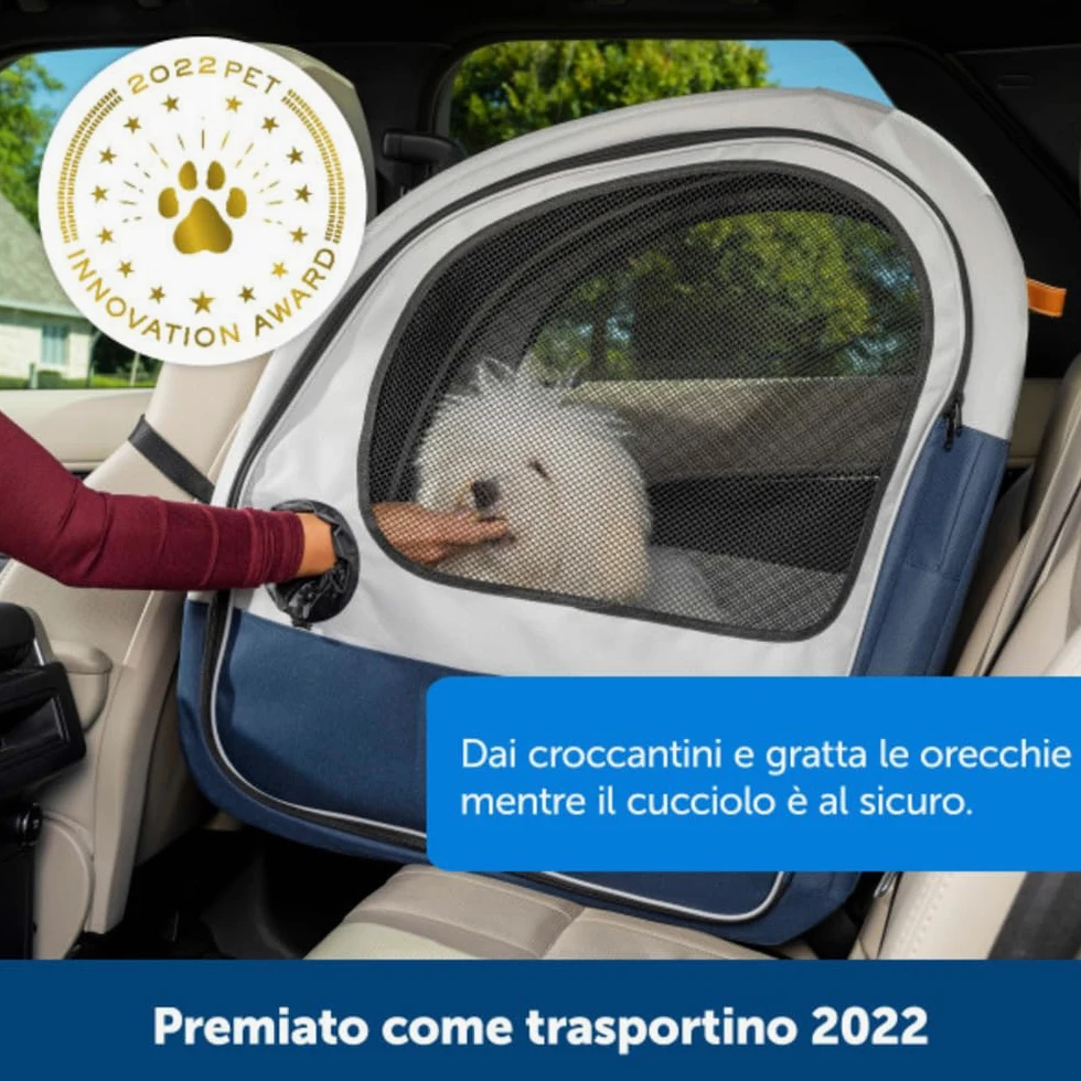 PetSafe Happy Ride - Trasportino da Viaggio Pieghevole con Struttura in Alluminio, Finestre in Rete, Tasche Portaoggetti e Accesso per Cintura di Sicurezza