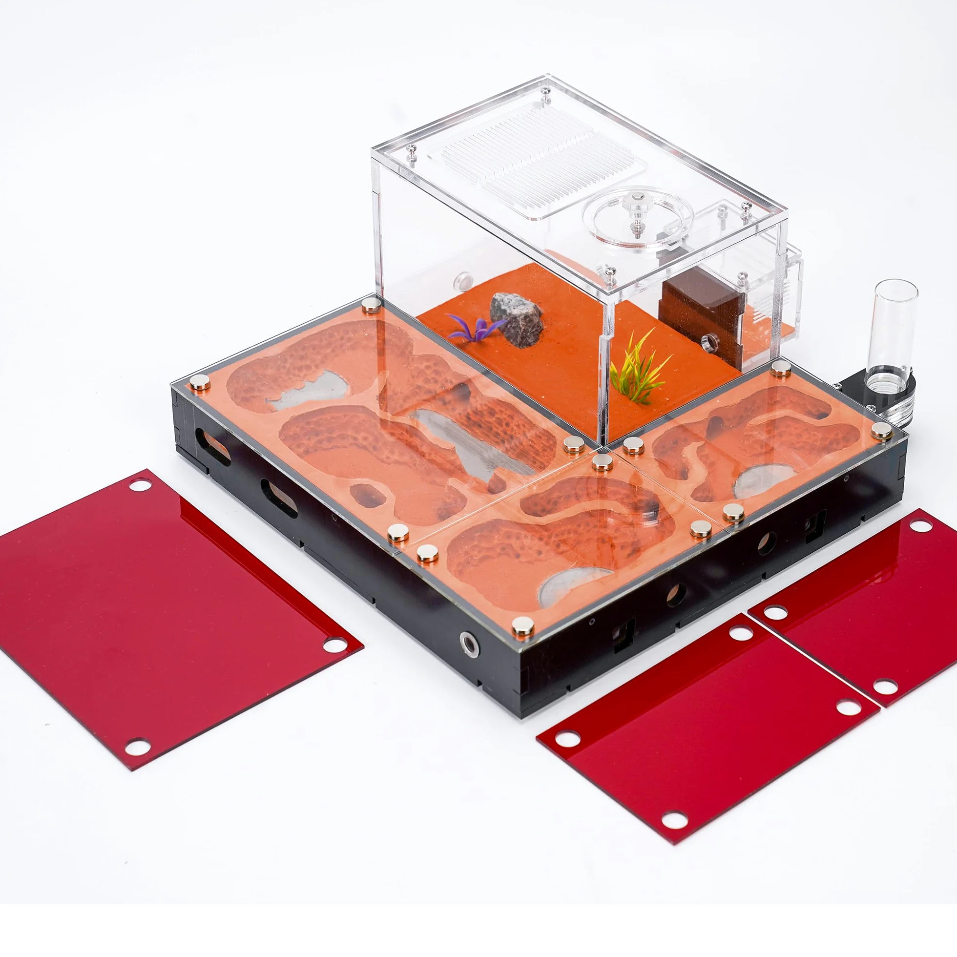 Formicaia ecologica modulare con coperture magnetiche in vetro, controllo umidità, ventilazione e porte di espansione, perfetto per gli appassionati di formiche (27,0 x 25,0 x 13,0 cm)