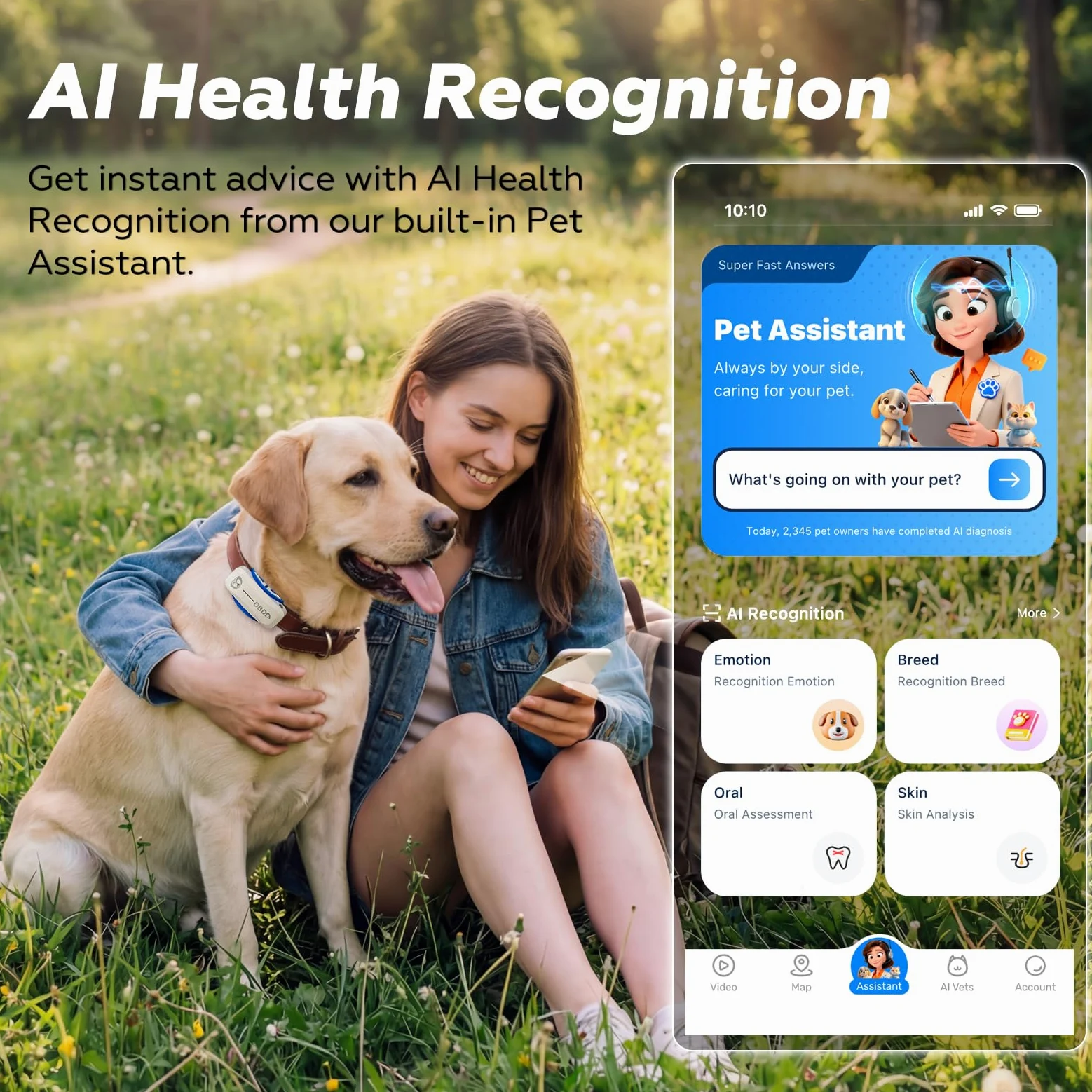 DBDD Smart GPS Dog Collar Tracker con recinto virtuale, monitoraggio live e segni vitali, per cani fino a 18 kg, impermeabile, per cani da 18 kg in su, compatibile con iOS e Android (bianco)