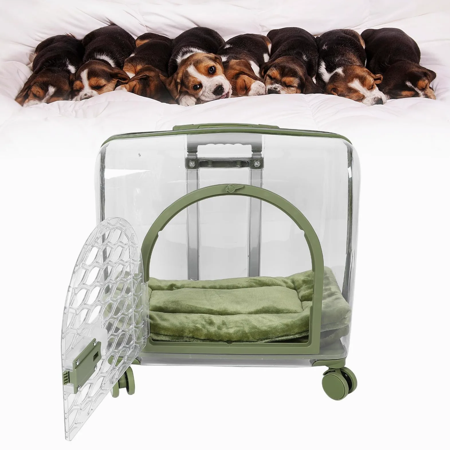 Trasportino Trasparente per Gatti, Trolley Trasparente Traspirante per Animali Domestici Con Manico Telescopico, Ruote E Coperta Bagaglio Rigido Portatile per Gatti per Cani