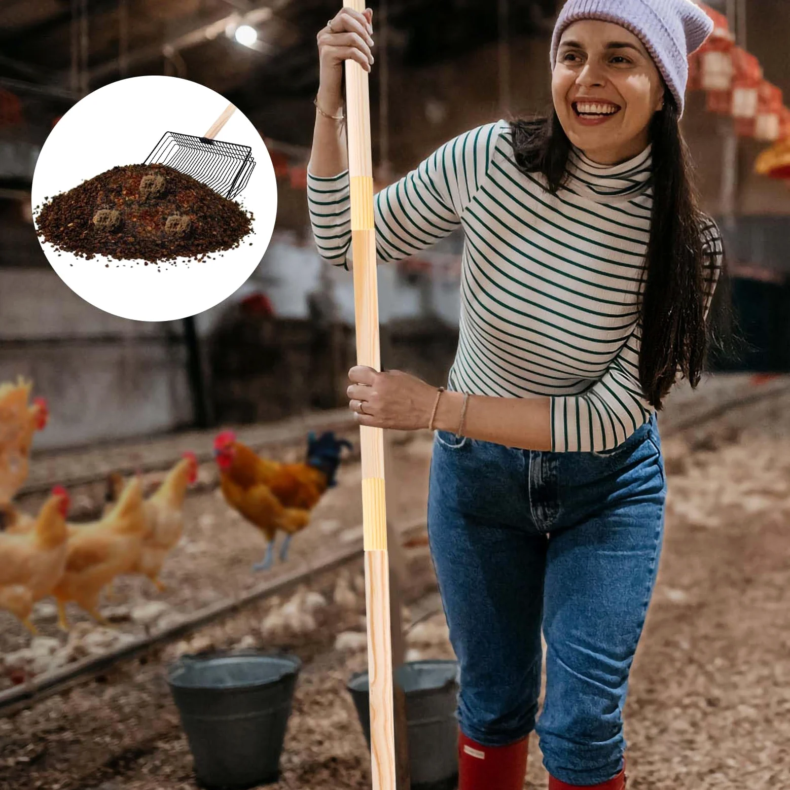 Gosknor Paletta Lettiera Pollo, Strumento Pulizia Pollaio in Acciaio Inossidabile 3 in 1 Strumento Staccabile Paletta Lettiera Pollo Manico Lungo Paletta per Escrementi di Pollo Accessori Pollaio