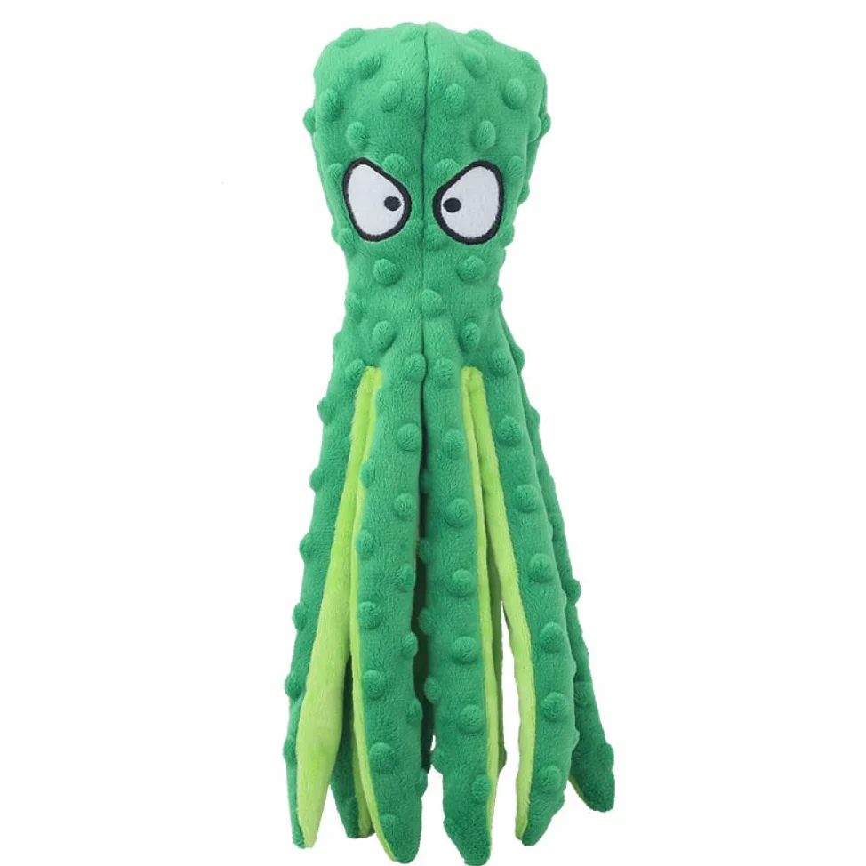 USB Squeak Dog Toy Octopus-No fill plissettato peluche per cani, cucciolo giocattolo, resistente giocattolo interattivo per masticare cani dinosauro, cani piccoli, medi e grandi (4 colori)-blue