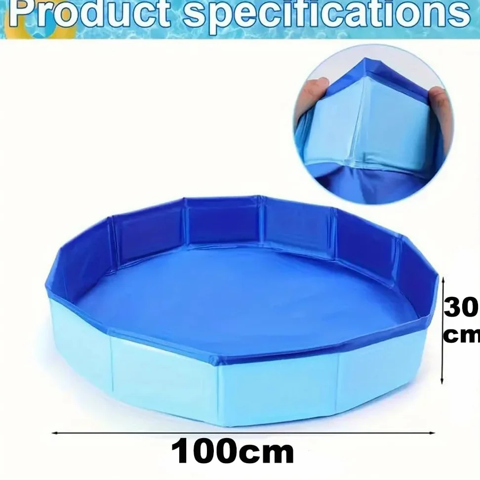 Piscina per Cani Pieghevole, Portatile PVC Vasca per Cani Piscina per Grandi e Piccoli Cani, Rivestimento Antiscivolo, con Foro di Scarico, 3 Dimensioni Disponibili per Piccoli, 100 x 30cm