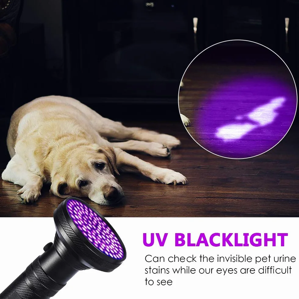 DEWIN Torcia UV,Luce UV Lampada di Wood Torcia Subacquea Mini 395nm 100 LED con Occhiali da Sole
