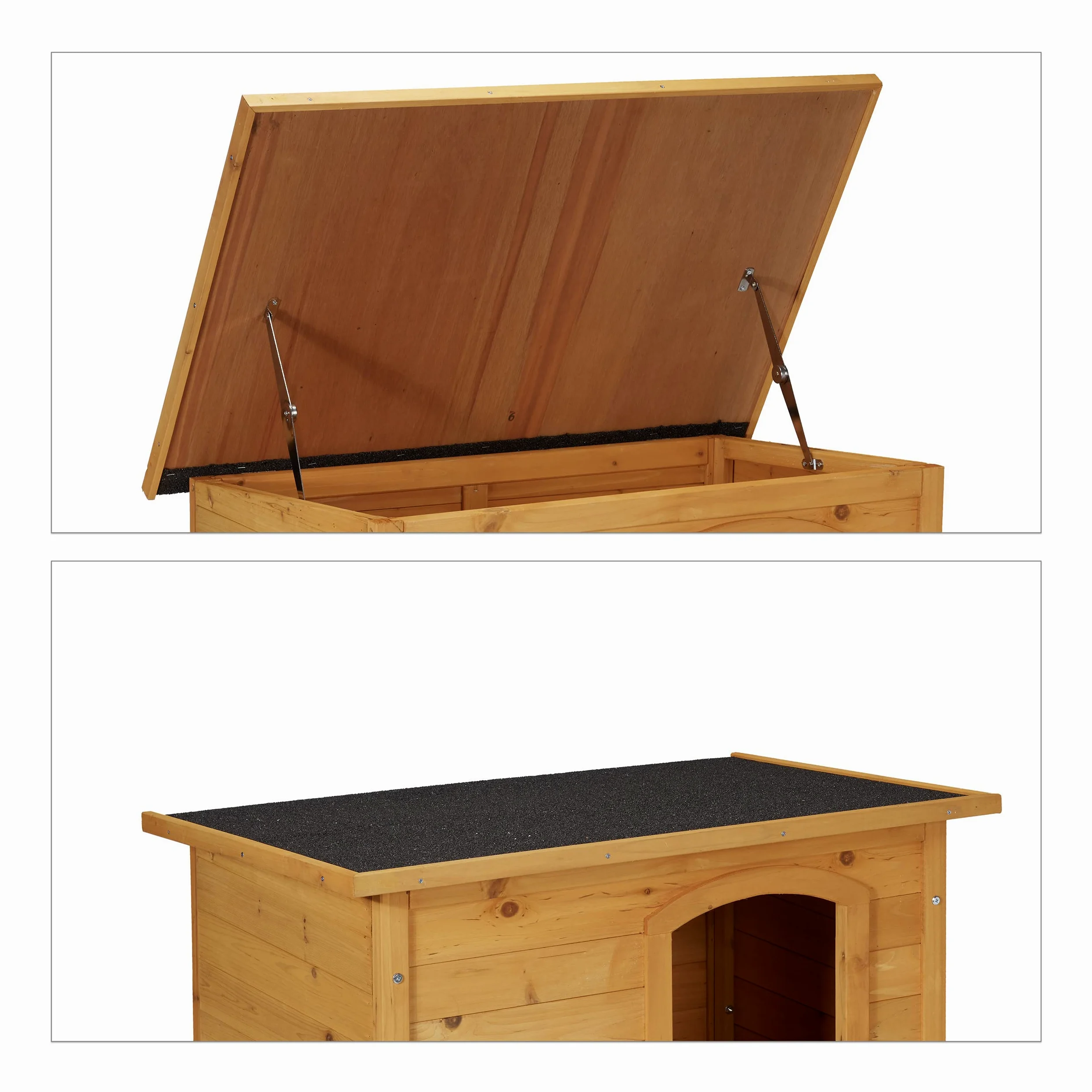 Relaxdays Cuccia per Cani, Casa in Legno, Tetto Asfaltato, Resistente alle Intemperie, HLP: 58x86x58 cm, Naturale Nero