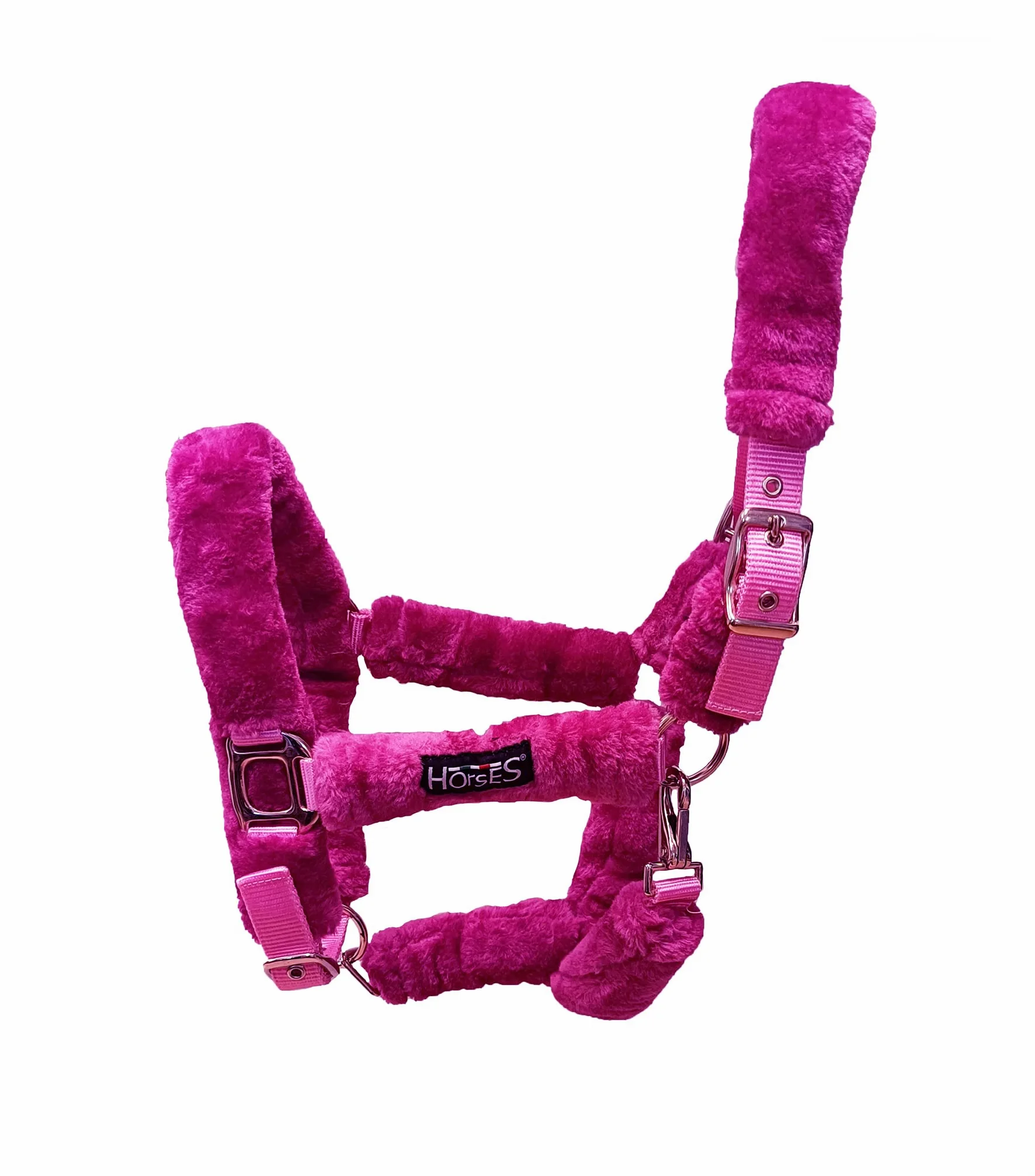 Horses, Cavezza In Nylon Soft Fluffi, con Rivestimento in Pelo Sintetico, per Cavalli Sensibili, Adatta ai Viaggi in Trailer (Full, Fucsia)