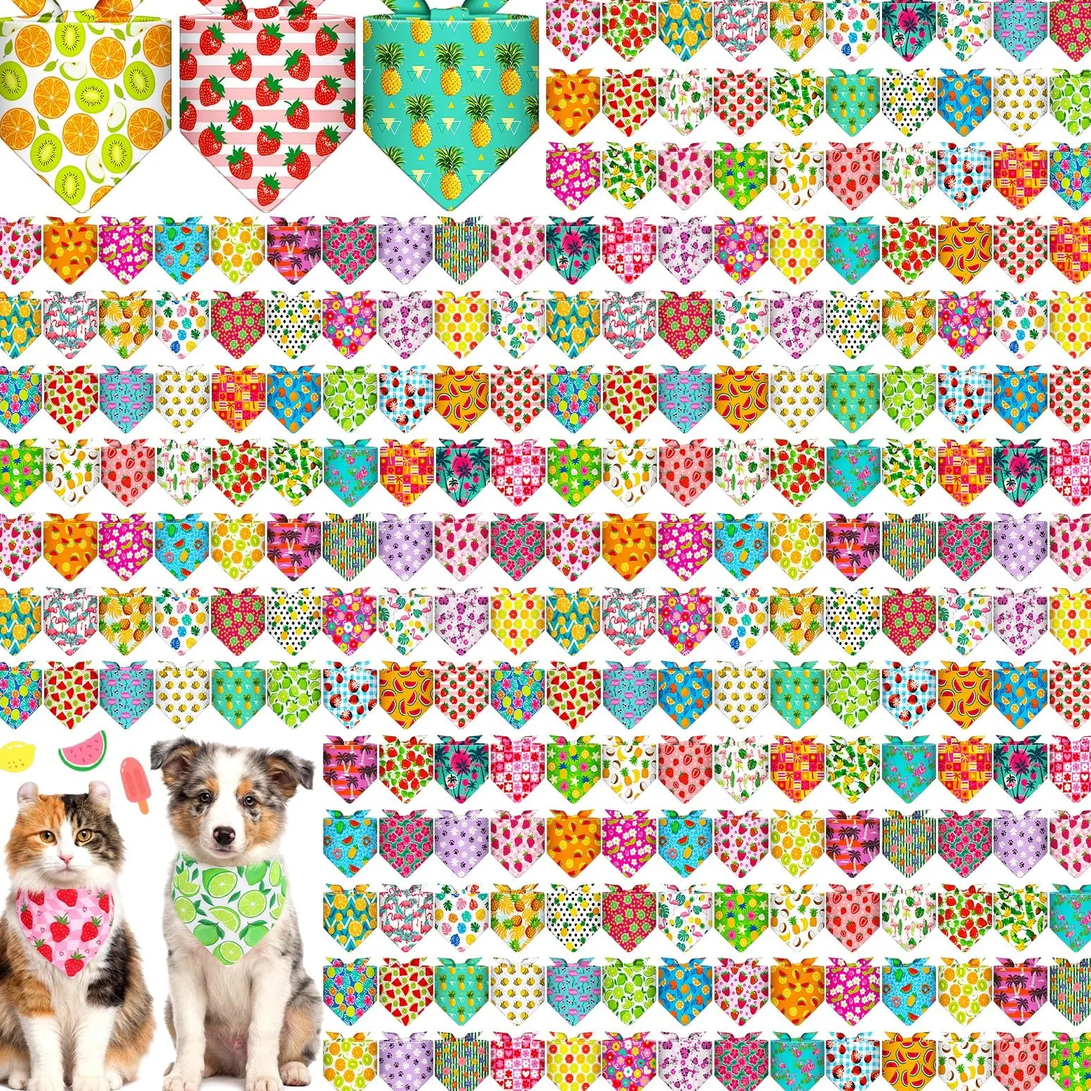 Aliceset 240 bandane estive per cani hawaiane sfuse frutta tropicale Aloha modello colorato fazzoletto per cani bavaglini triangolari sciarpa per animali domestici regali morbidi accessori per costumi