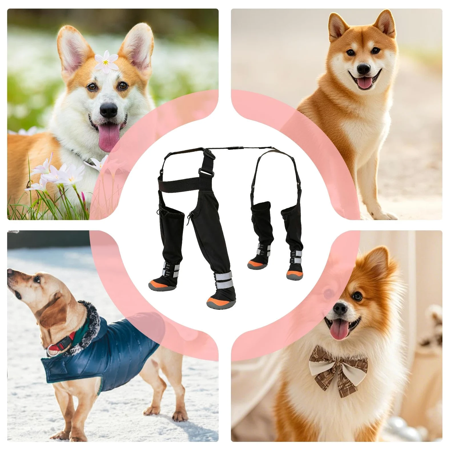 Stivaletti Regolabili per Cani Antiscivolo Impermeabile Protettore | Pantaloni da Neve Antiscivolo Regolabili con Striscia Riflettente Per Zampe Cucciolo Clima Freddo Neve Inverno