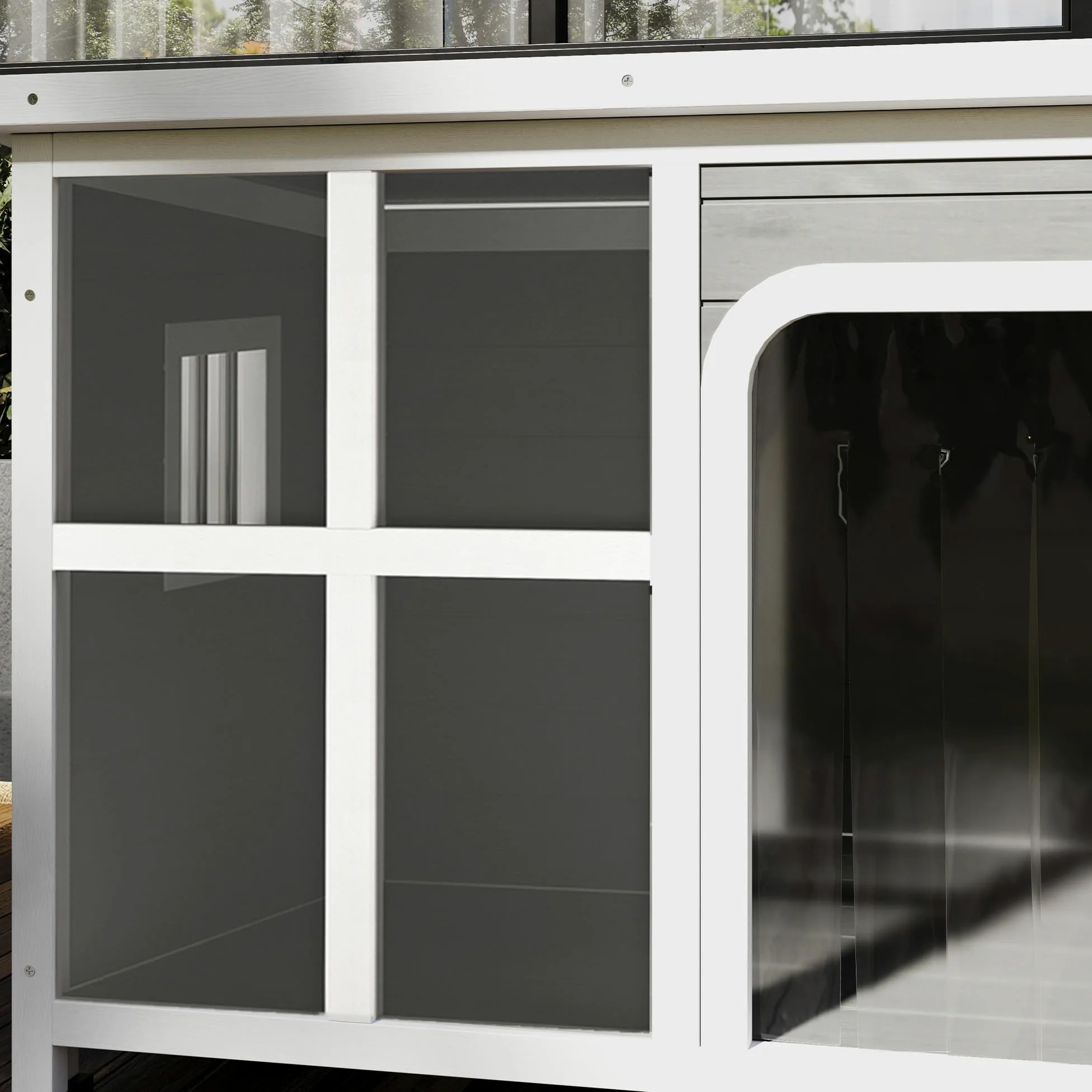 PawHut Casetta per Cani Taglia Piccola e Media con Finestrelle Laterali e Tendina da Ingresso, Cuccia per Cane da Esterno con Base Estraibile e Tettuccio Apribile, 90x62x71 cm, Grigio Chiaro