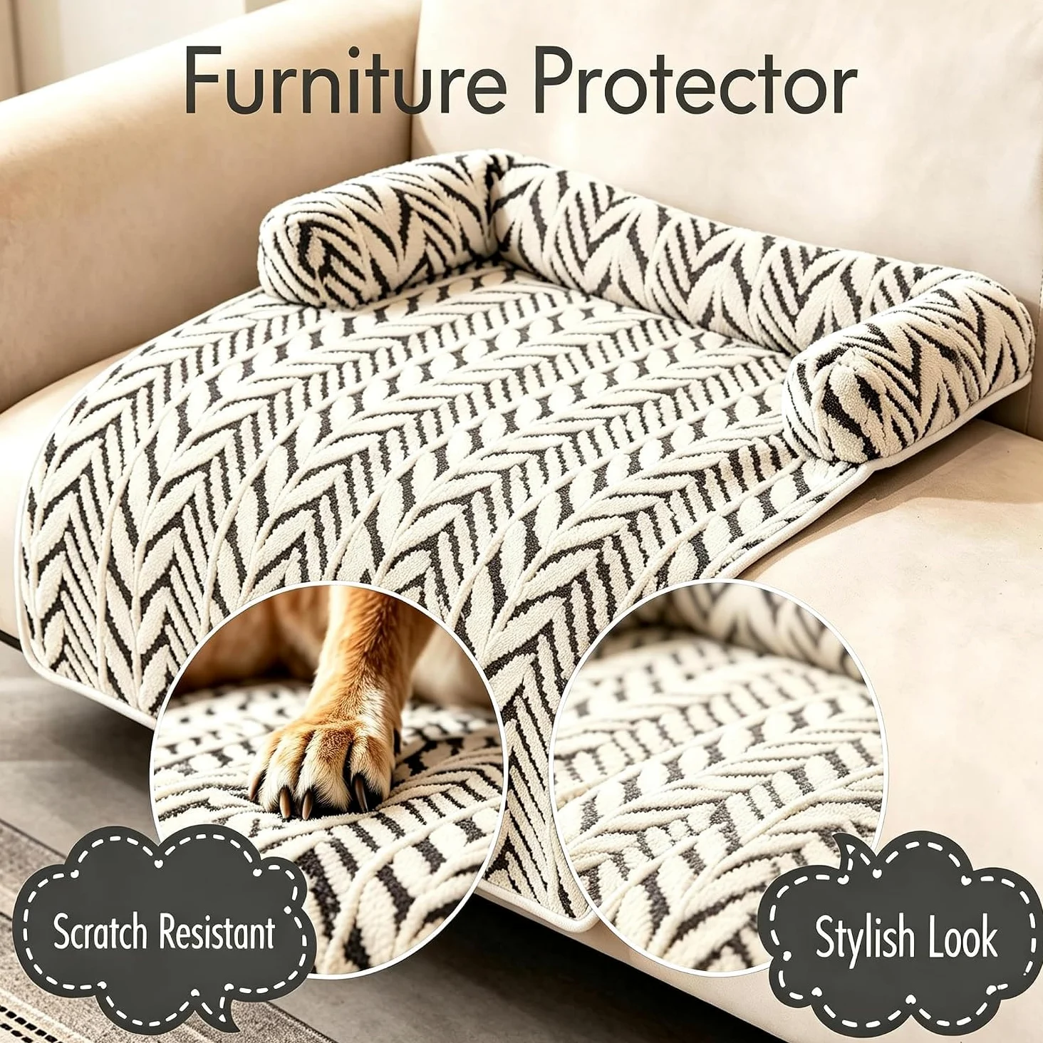 Tappetino per Cani e Gatti, Coperta Anti-Scivolo con Bordo Rialzato, Proteggi Divano per Mobili, Lavabile in Lavatrice, Cuscino spesso in Peluche,Per Razze Piccole e Medie，Grau：M-35.4x31.5x5.9