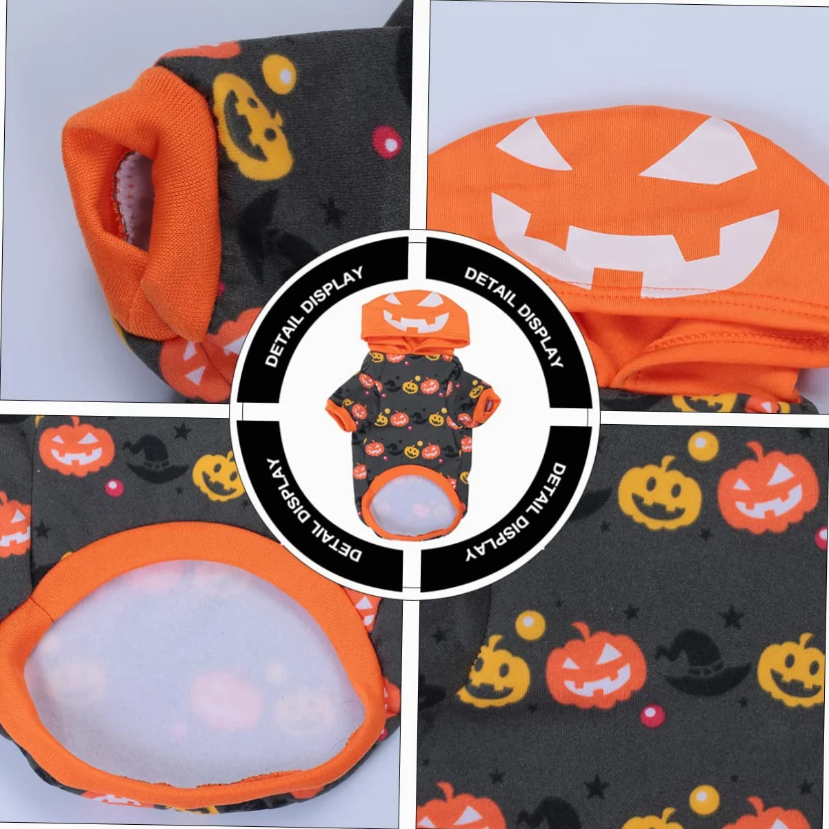 HMJGDHX 2 Pezzi Cappotto per Abbigliamento per Costumi per Animali Domestici per Halloween Cosplay Vestiti di Zucca per Cani Orecchie per Cani per Giacca per Cuccioli
