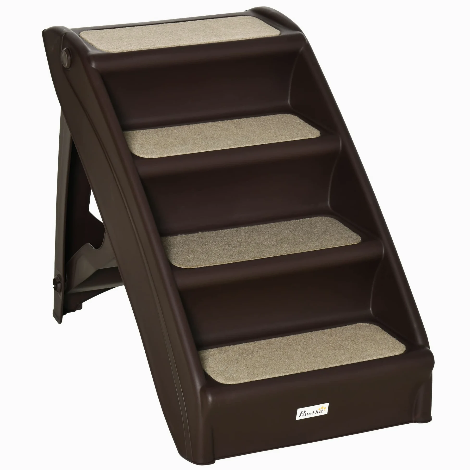 PawHut Scaletta per Cani Pieghevole con 4 Gradini Antiscivolo, Scala per Animali Domestici fino 10 kg in PP, 62x38x49.5cm, Marrone Scuro