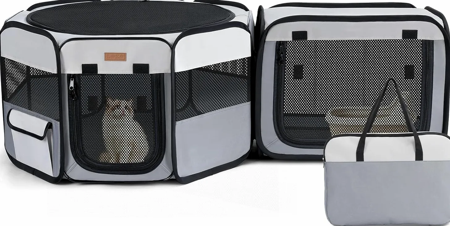 Beccucciolo pieghevole, 155 x 48 cm, portatile, 2 in 1, per interni ed esterni, box per cani con borsa per il trasporto per gatti, cuccioli e piccoli animali, utilizzabile separatamente