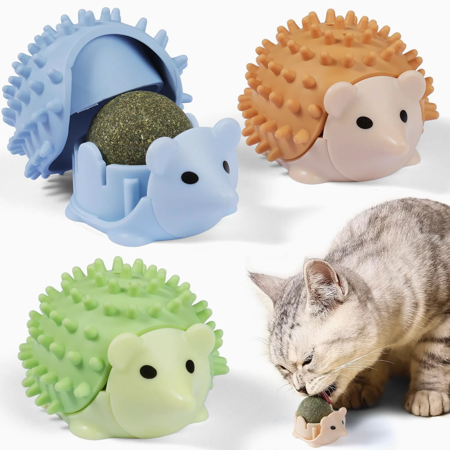 Pallina Erba Gatta Giochi per Gatti Catnip Ball Girevole Adesiva Naturali Palline Erba Gatta Ruotabile a 360° per Gatti da Leccare con Auto Massaggio Spazzola Gatti (3 Pcs)