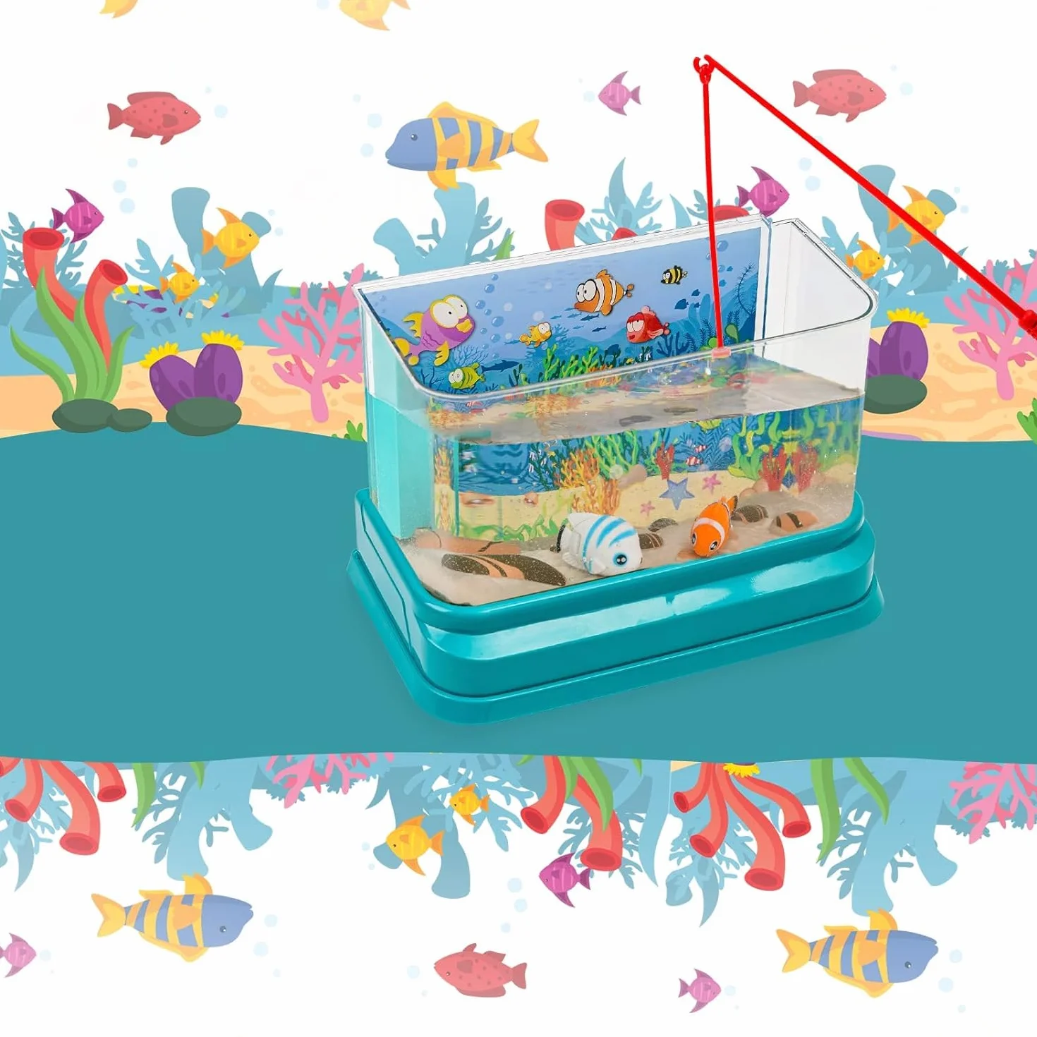 Acquario Bambini Acquario Finto con Pesci*4 in Movimento,Acquario Giocattolo per Bambini con Luce e Musica USB,Canna da Pesca,Rete da Pesca,Animali Giocattolo,Regalo per Bambini Ragazzi Ragazze
