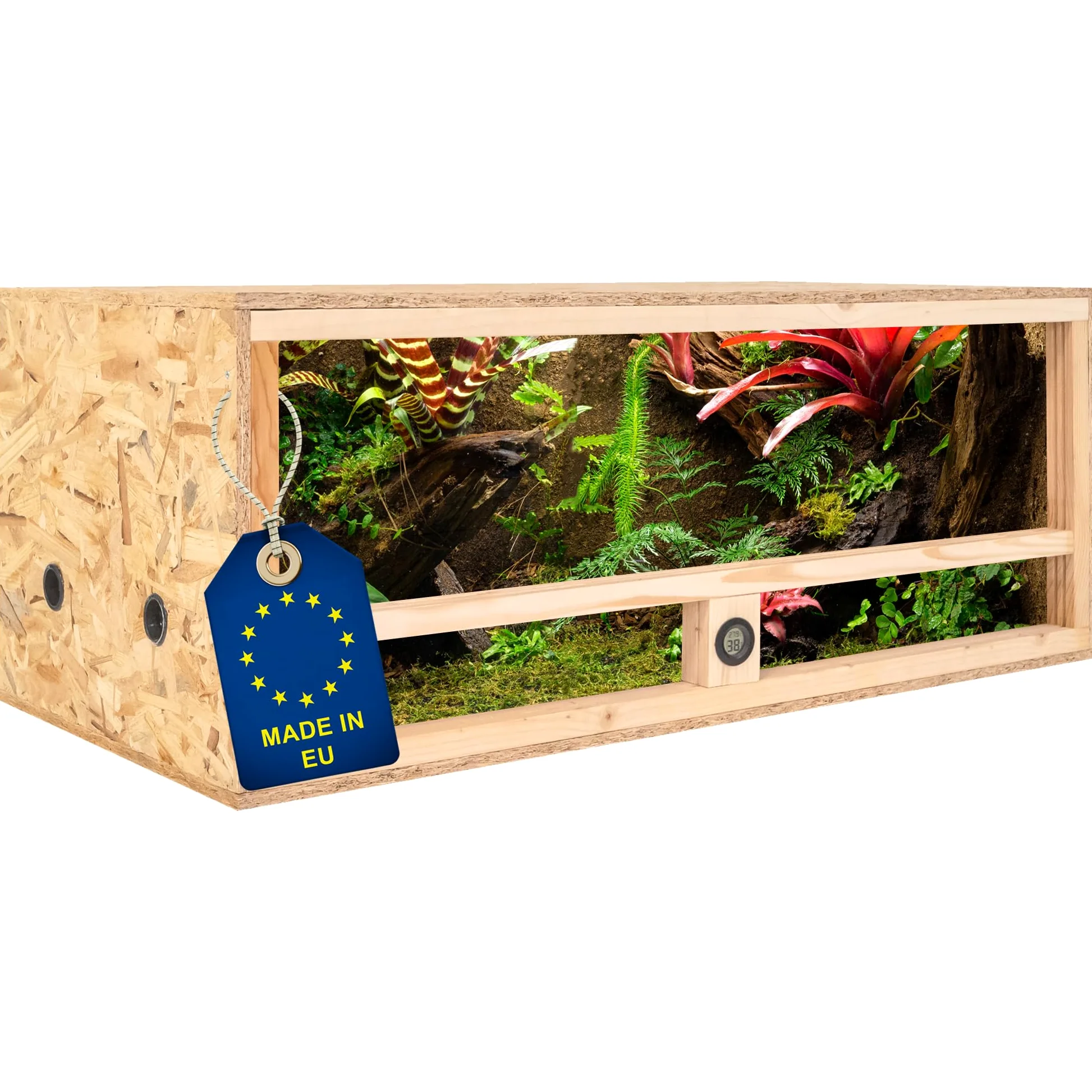 ITA Terrario in legno 100x50x40 cm con ventilazione laterale e igrometro integrato - Terrario in legno OSB-3 - Per rettili, serpenti, anfibi - Prodotto UE, certificato FSC