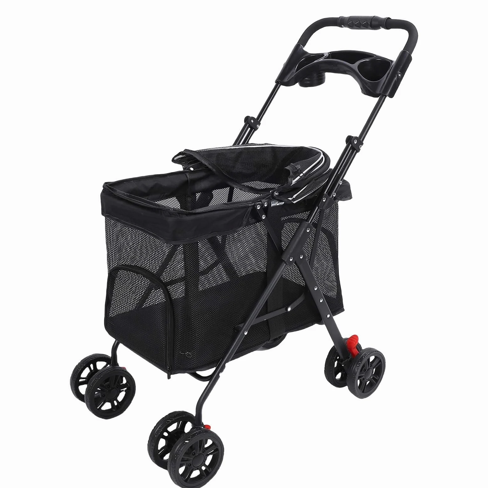 Yinhing Passeggino Pieghevole per Animali Domestici per Cani Gatti Trasportino da Viaggio a 4 Ruote con Parasole a 3 Vie Alimentazione con un Pieghevole e Freni Grigio (BLACK)