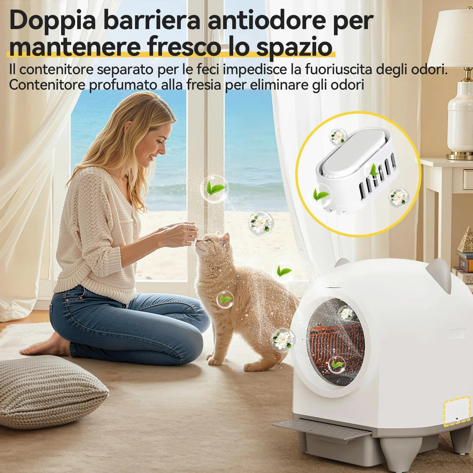 TRIUMPHKEY lettiera gatto autopulente, lettiera autopulente per gatti xxl da 90L con controllo APP/protezione anti-intrappolamento/sistema di deodorizzazione/cat litter box, per famiglie con più gatti