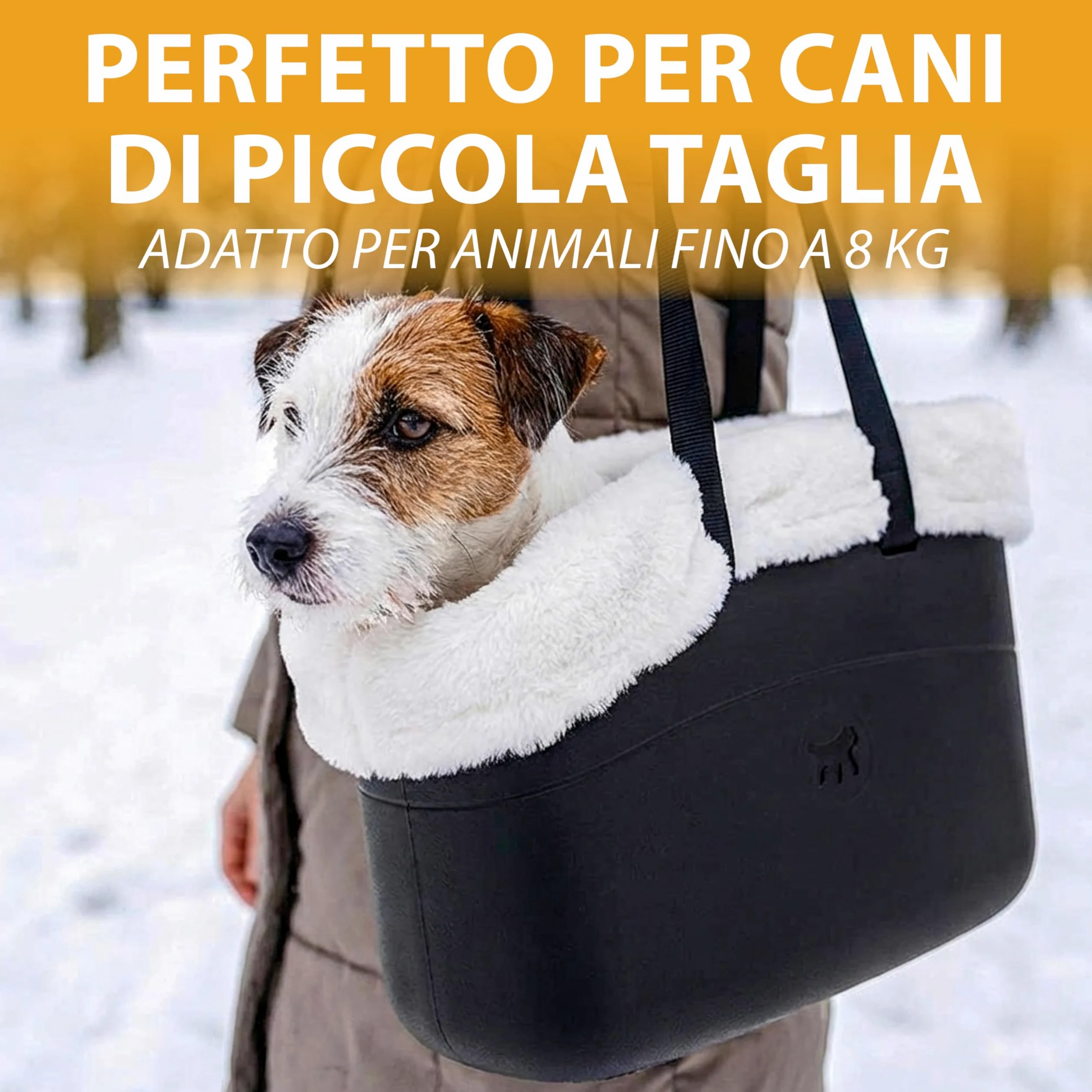 Ferplast Borsa per Cani Gatti fino a 8 Kg. Plastica Gommata Impermeabile e Lavabile, Imbottito con Caldo Peluche, Manici Regolabili, Cinghia di sicurezza, 43,5 x 21,5 x h 27 cm. Nero