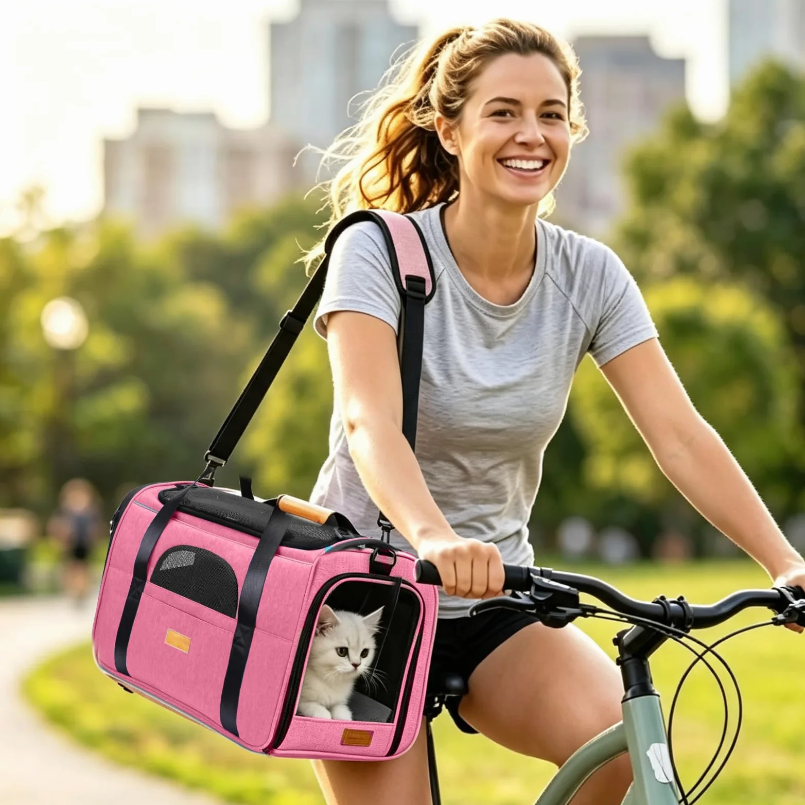 PETCUTE Trasportino per Cani e Gatti, Portabile e Pieghevole Trasportino per Gatti con Tracolla Regolabile, Borsa Trasportino per Piccolo Animale Domestico,Tappetino Rimovibile,per Viaggio in Aereo