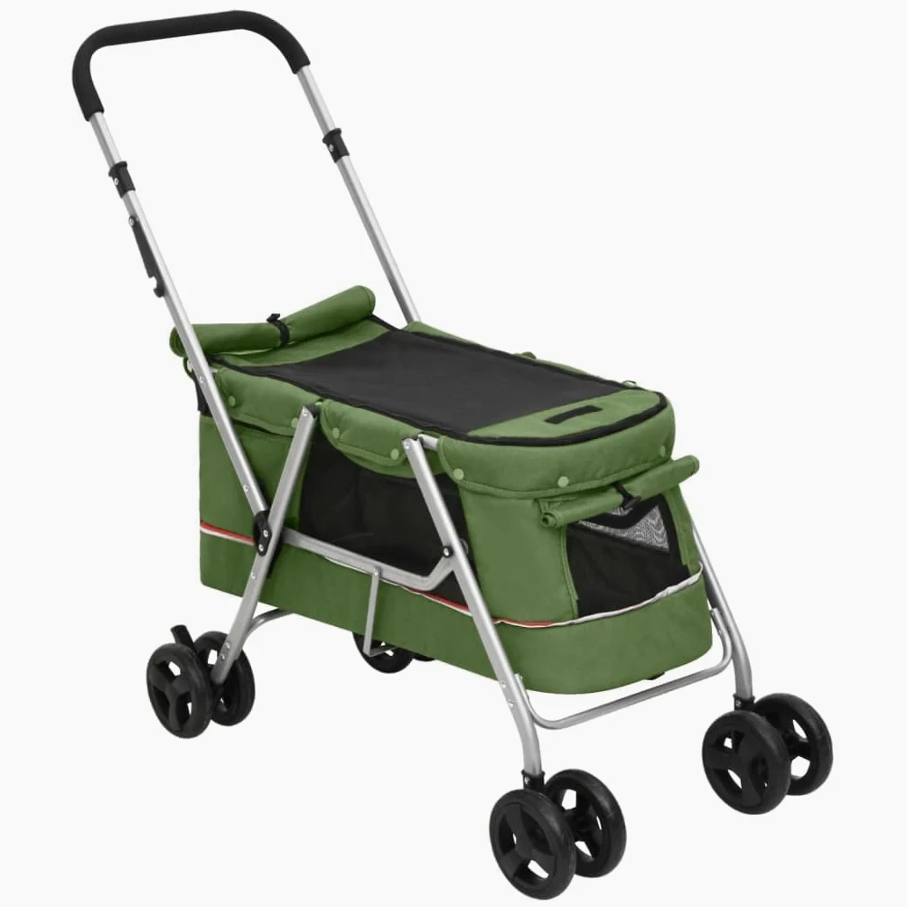 vidaXL Passeggino Cani Pieghevole Verde 100x49x96cm Tessuto di Lino