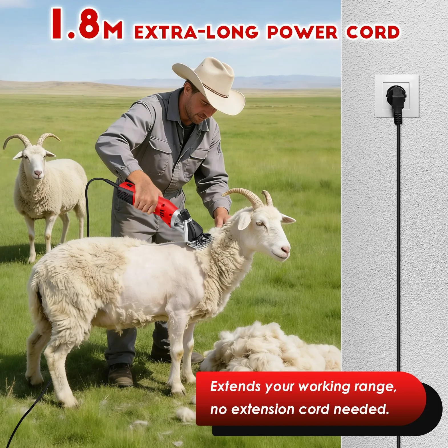 CGOLDENWALL 1200W Tosatrice per Pecore Elettrica Professionale, Motore Alte Prestazioni 3800RPM, Regolazione 6 Veli, Lama a 13 Denti per Pecore, Capre, Alpaca & Bestiame con Pelliccia Spessa