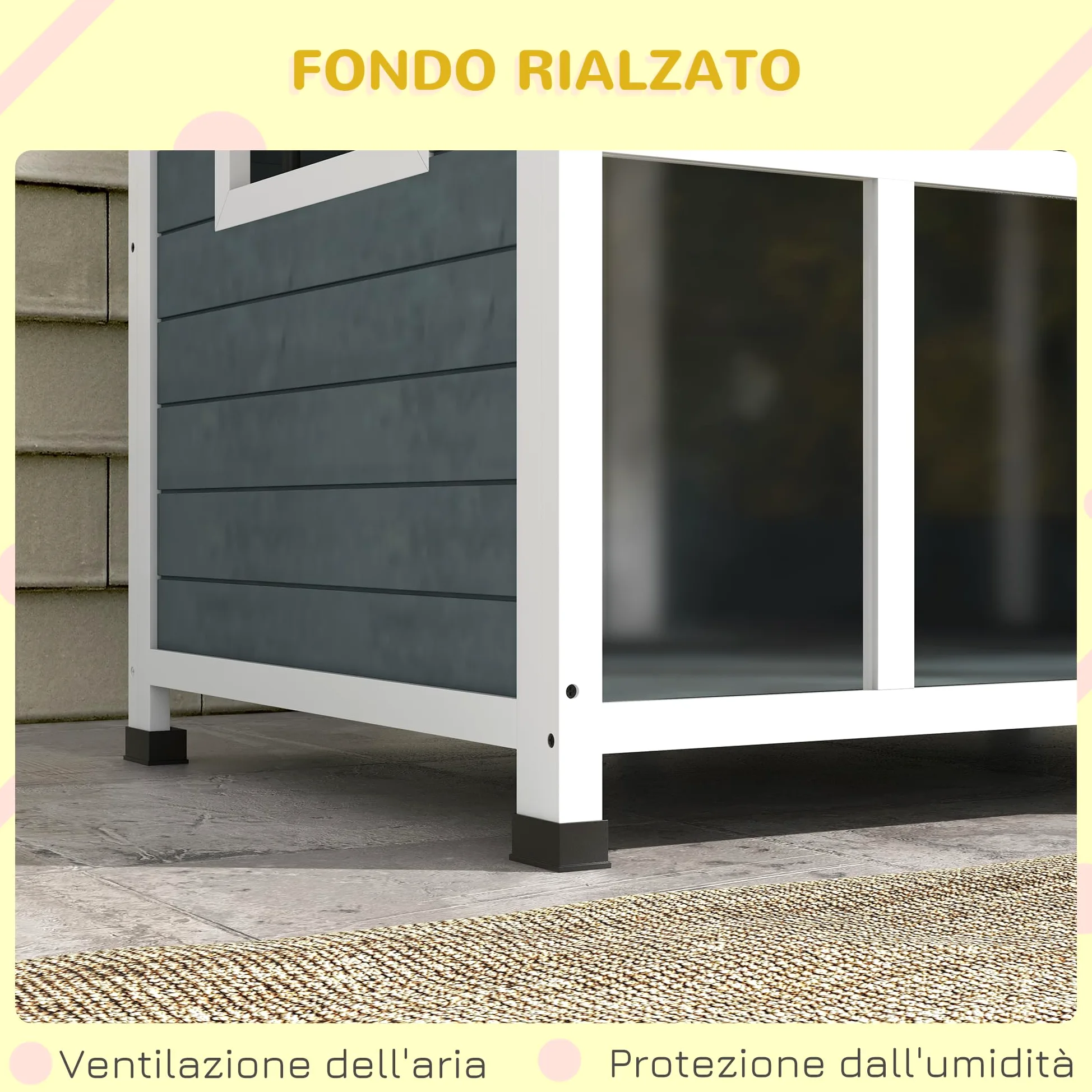 PawHut Cuccia per Cani da Esterno in Legno, Casetta per Cani con Tenda Protettiva, Finestra e Tetto Apribile, Cani Taglia Media max. 20 kg, 101x66.5x70.5cm, Grigio Scuro