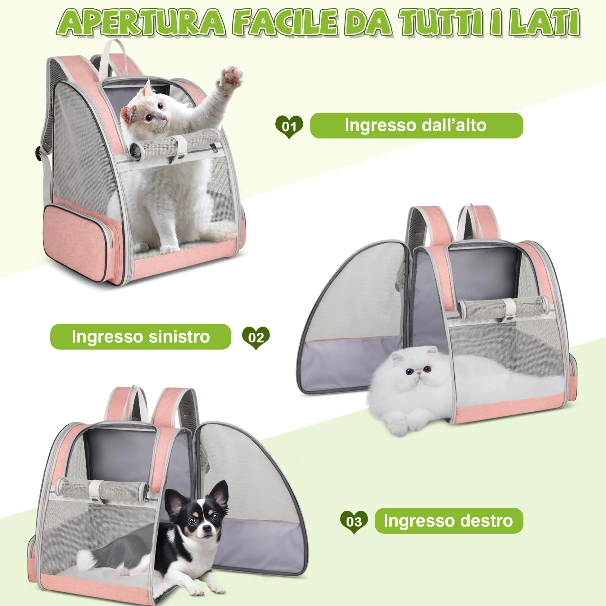 ALLSOPETS Zaino Trasportino per Cani Gatti Zaino per Cani Traspirante Zaino Pieghevole per Gatti e Cuccioli con Cinghie di Sicurezza Ideale per Viaggi Escursioni e All'aperto (Rosa Nebbia)