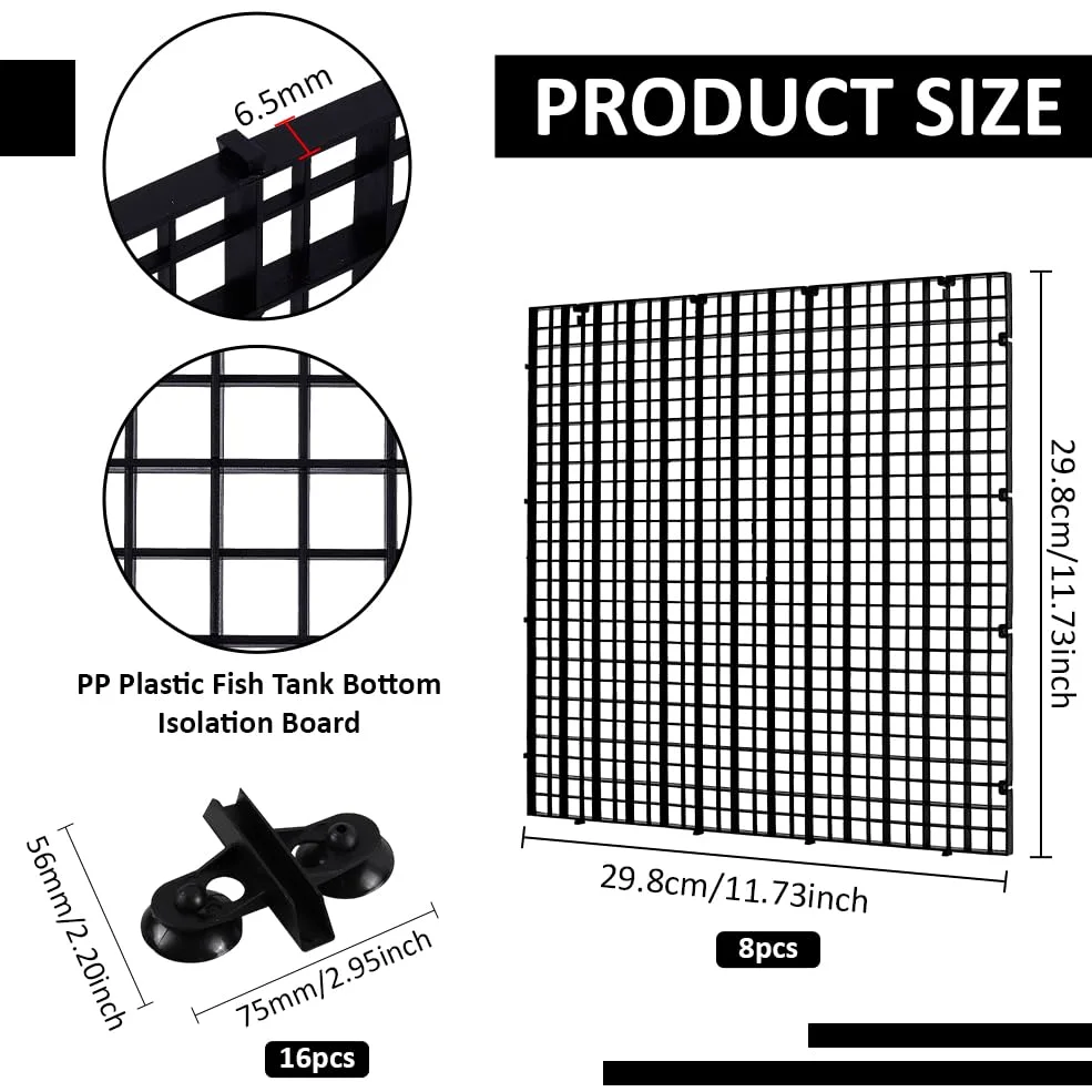 BENECREAT 8 Divisorio In Plastica per Acquario con 16 ventose, Griglia di Isolamento per Acquario Da 30x30cm per Separare I Diversi Pesci, Nero