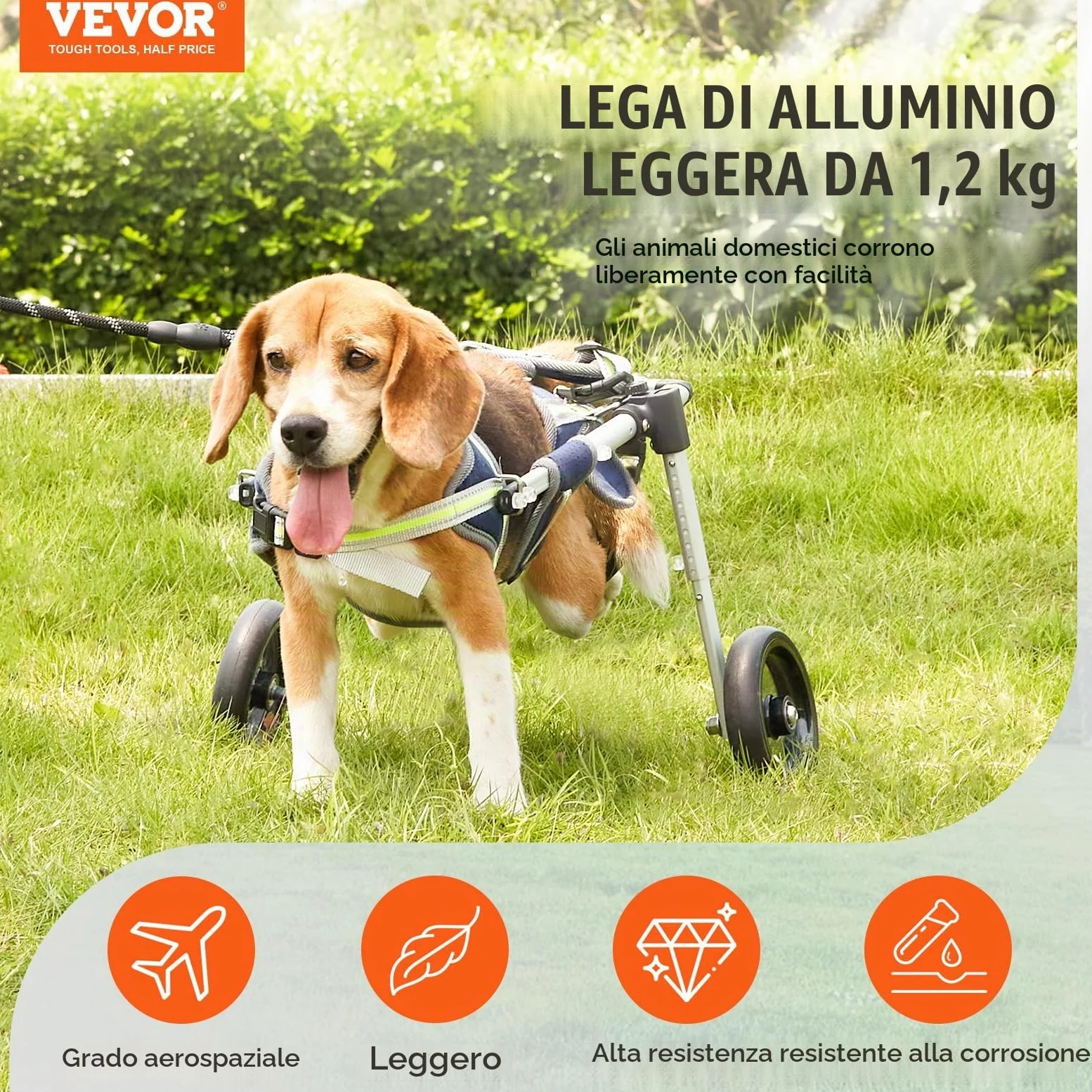 VEVOR Carrozzina per Cani a 2 Ruote per Gambe Posteriori, Carrozzina per Cani Leggera Regolabile Aiutare nella Guarigione, Carrello per Cani per Feriti, Disabili, Paralisi, Misura XS