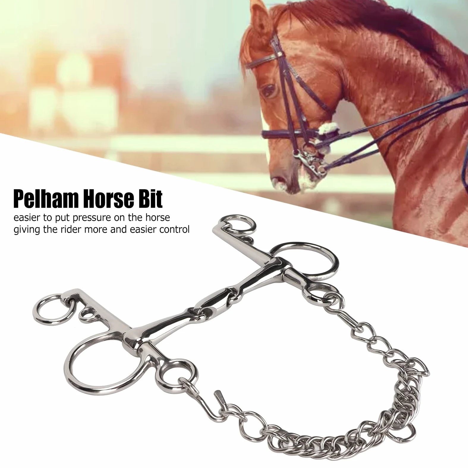 flexman Morso Pelham per Cavallo in Acciaio Inossidabile, Morso per Pelham a Catena, Morso per Pelham con Bocca Snodata Resistente Ai Morsi per Incoraggiare I Cavalli a Masticare