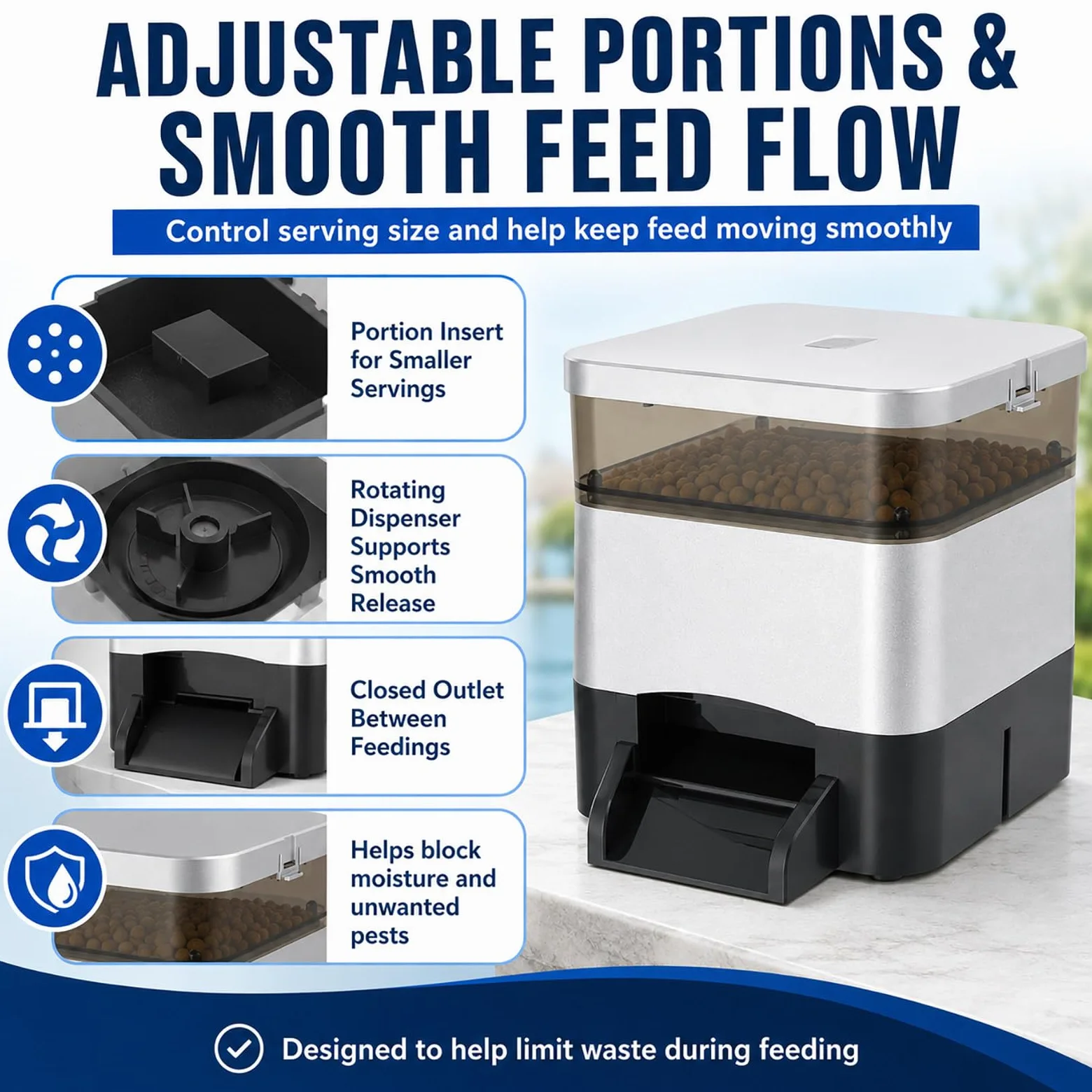 Distributore per Pesci da Laghetto 4 L - Mangiatoia Automatica con Serbatoio Trasparente Silver