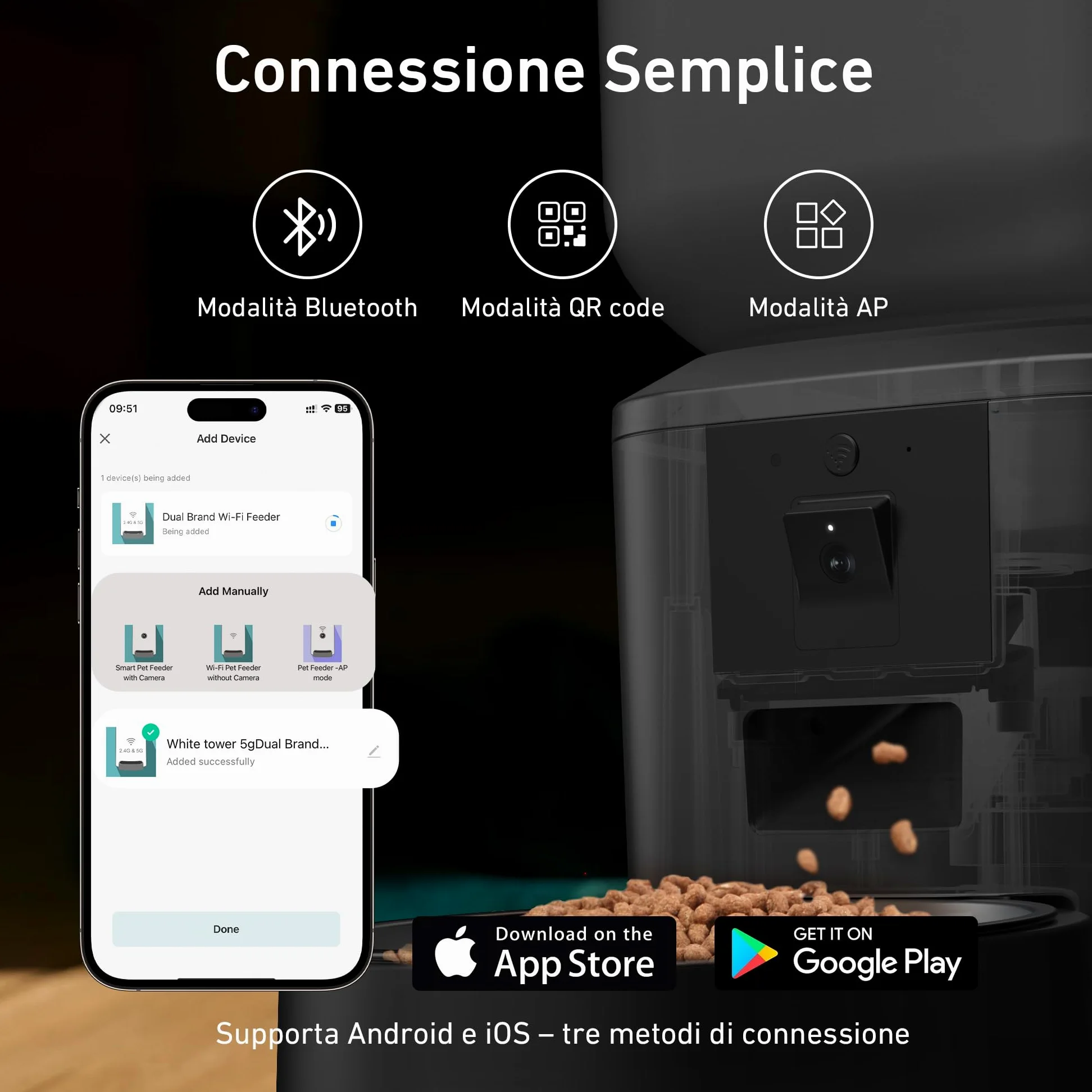 Nityers Distributore Automatico Cibo per Gatti e Cani con Telecamera 1080P e Visione Notturna, Audio Bidirezionale, WiFi 2.4/5GHz, Controllo APP, Ciotola Inox Grande