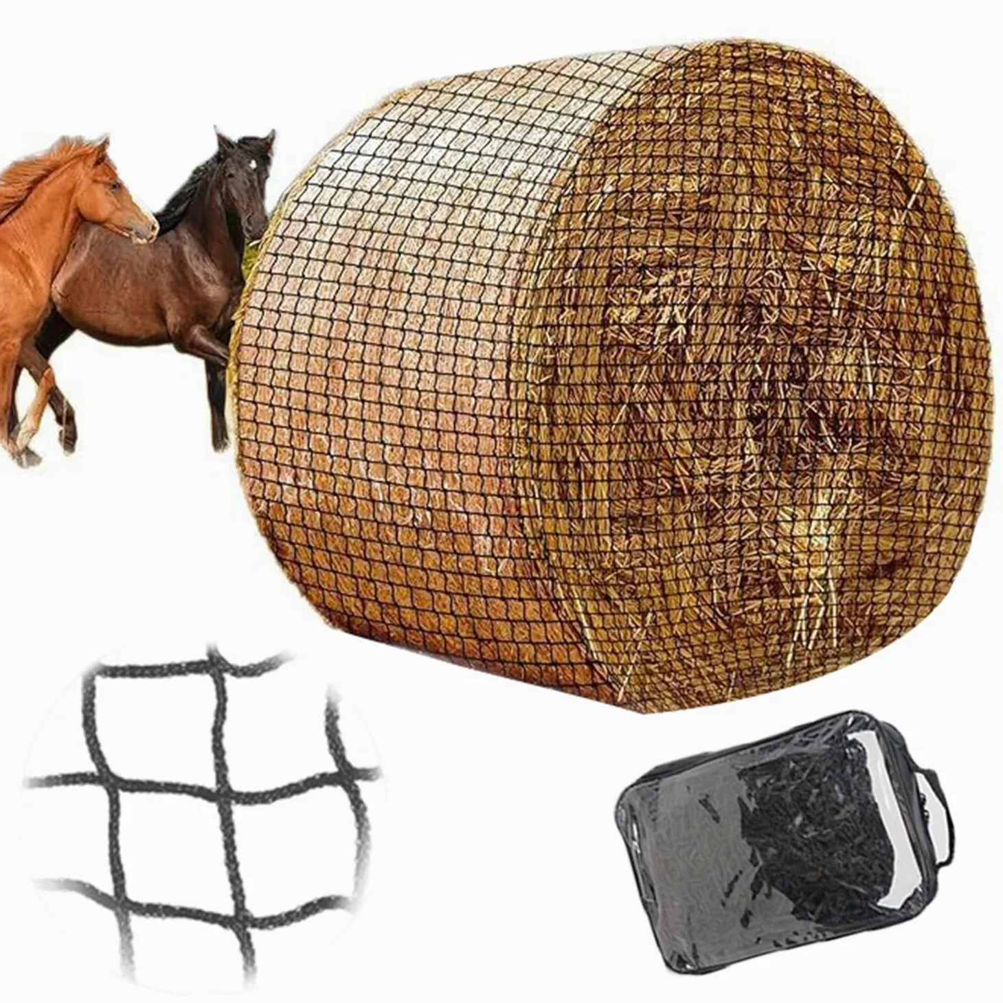 Rete Da Fieno Per Cavalli,5x5 FT Rete Da Fieno Per Balle Rotonde,Per Cavalli,Rete Di Alimentazione a Maglia Stretta,Prolungamento Dei Tempi Di Alimentazione (150x150cm)