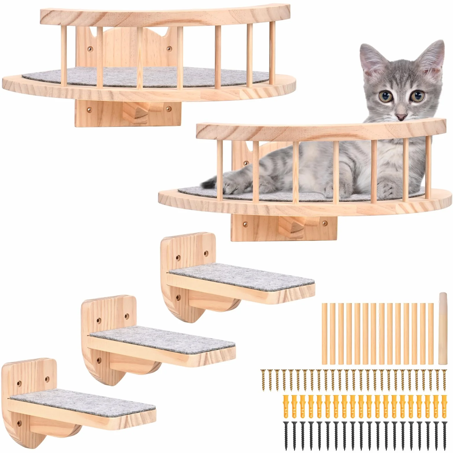 Mobili da Parete per Gatti Moderni - Mensole a 3 Livelli, Arrampicata, Amaca Galleggiante, Scaffali e Posatoi