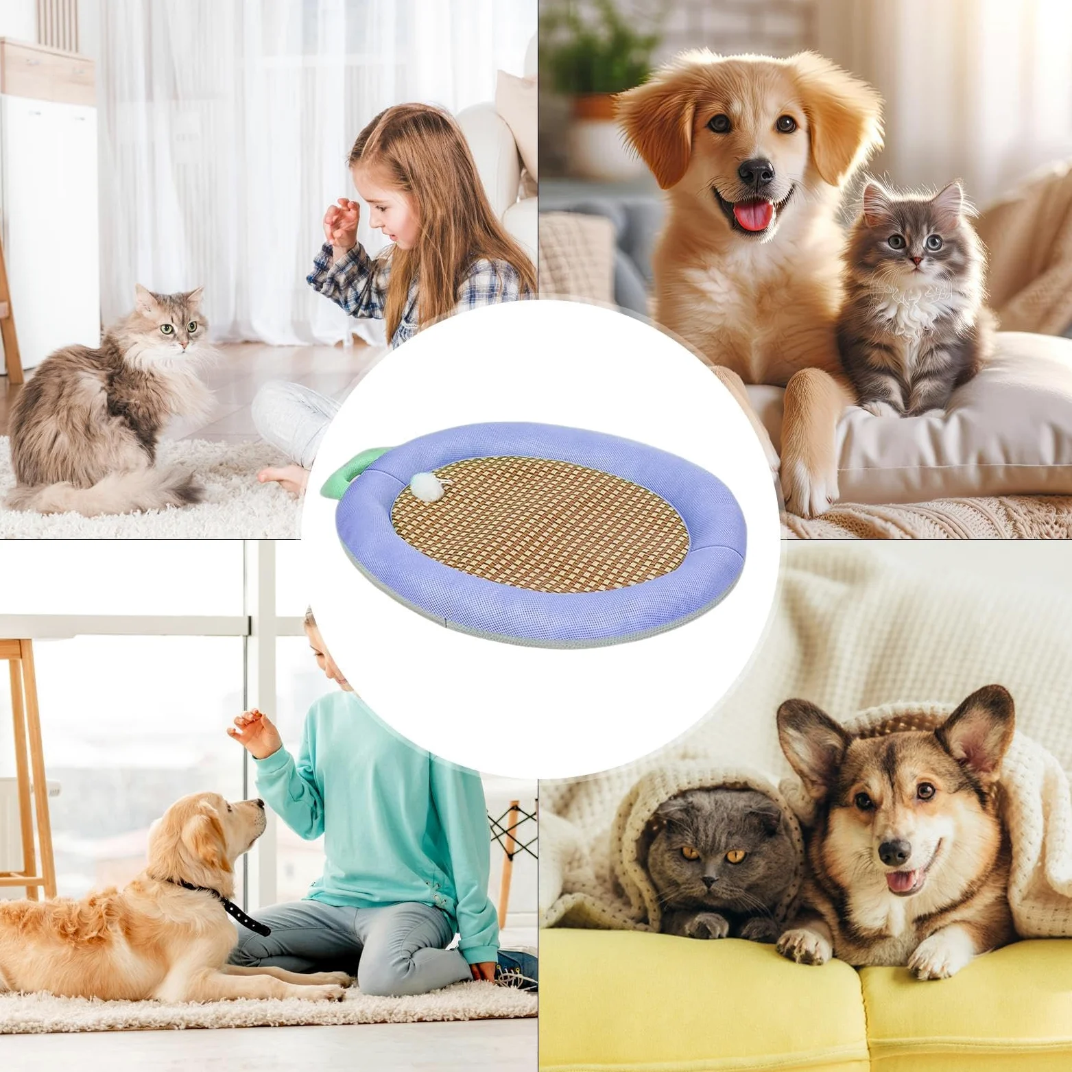 Tappeto rinfrescante per cani, per interni, lavabile, resistente | Materassino rinfrescante per cuccioli con cuscino freddo, per estate, interno ed esterno, medio cucciolo e gattino