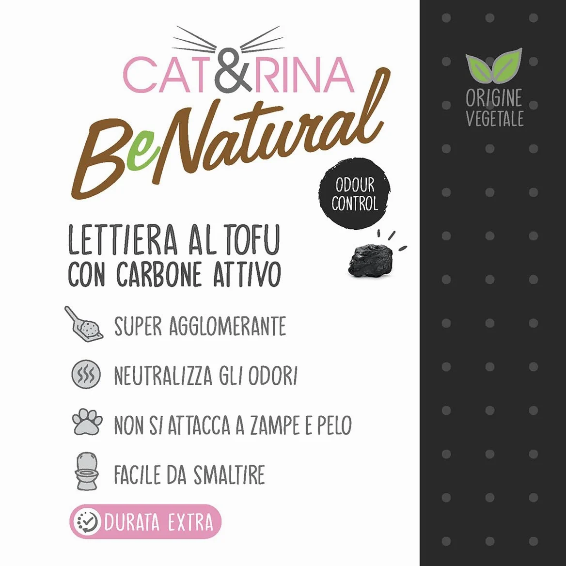 Cat&Rina BeNatural, lettiera per gatti al tofu da 5,5l Agglomerante e Vegetale. Fino a 30 giorni di utilizzo. Si smaltisce nell'organico o nel wc. Sabbia gatti anti odore Carboni Attivi, 6 pezzi