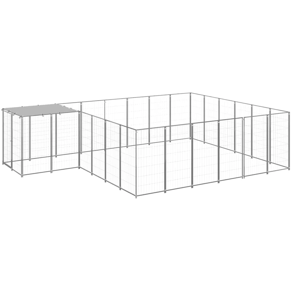 Cuccia per cani con tetto in polietilene, 440 x 330 x 110 cm, in acciaio | Grande recinto da giardino per cuccioli con copertura protettiva e porta richiudibile per una corsa sicura all'aperto.