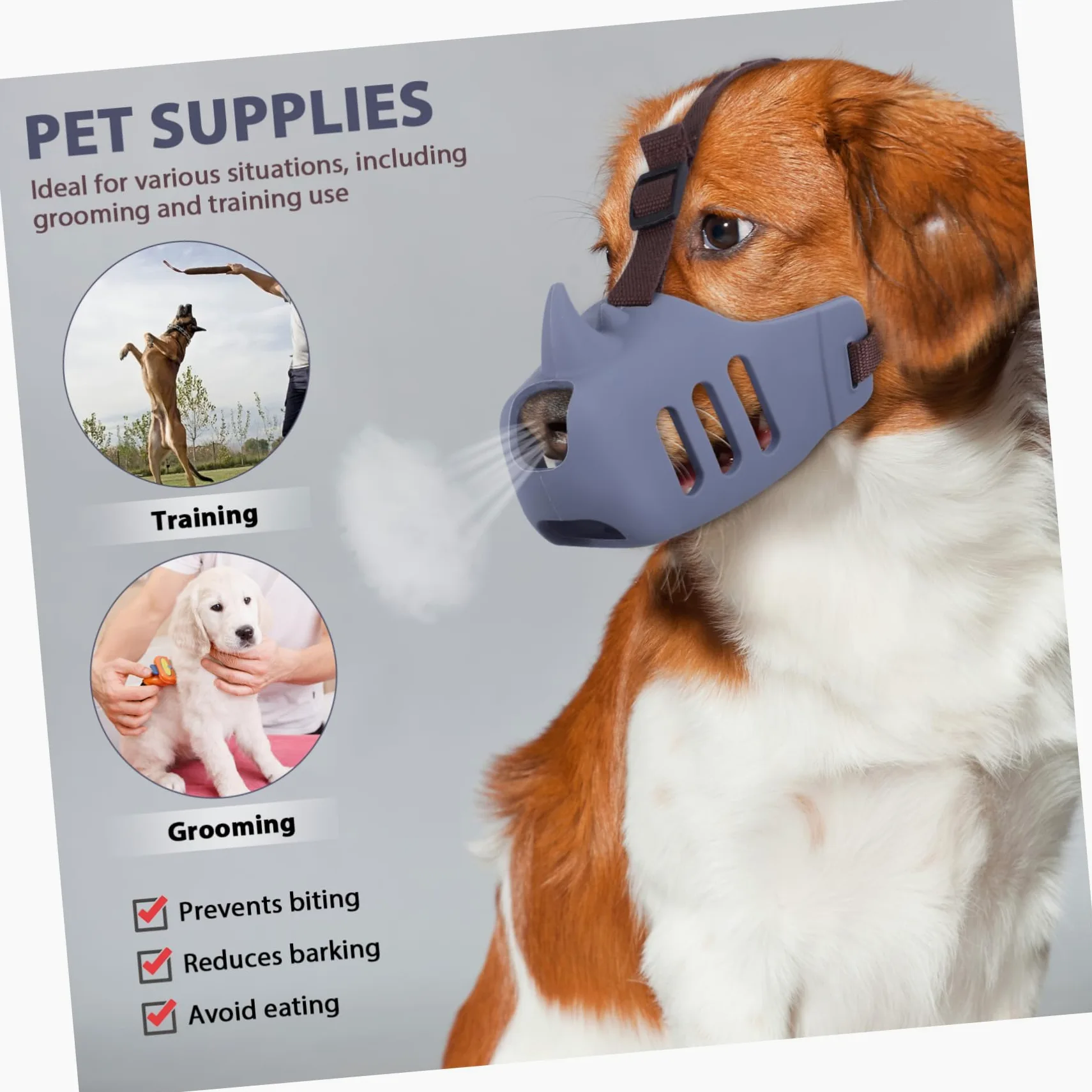3pezzi Museruola Per Toelettatura in Silicone Antiabbaio e Regolabile Per Prevenire Morsi e Proteggere La Del Cane