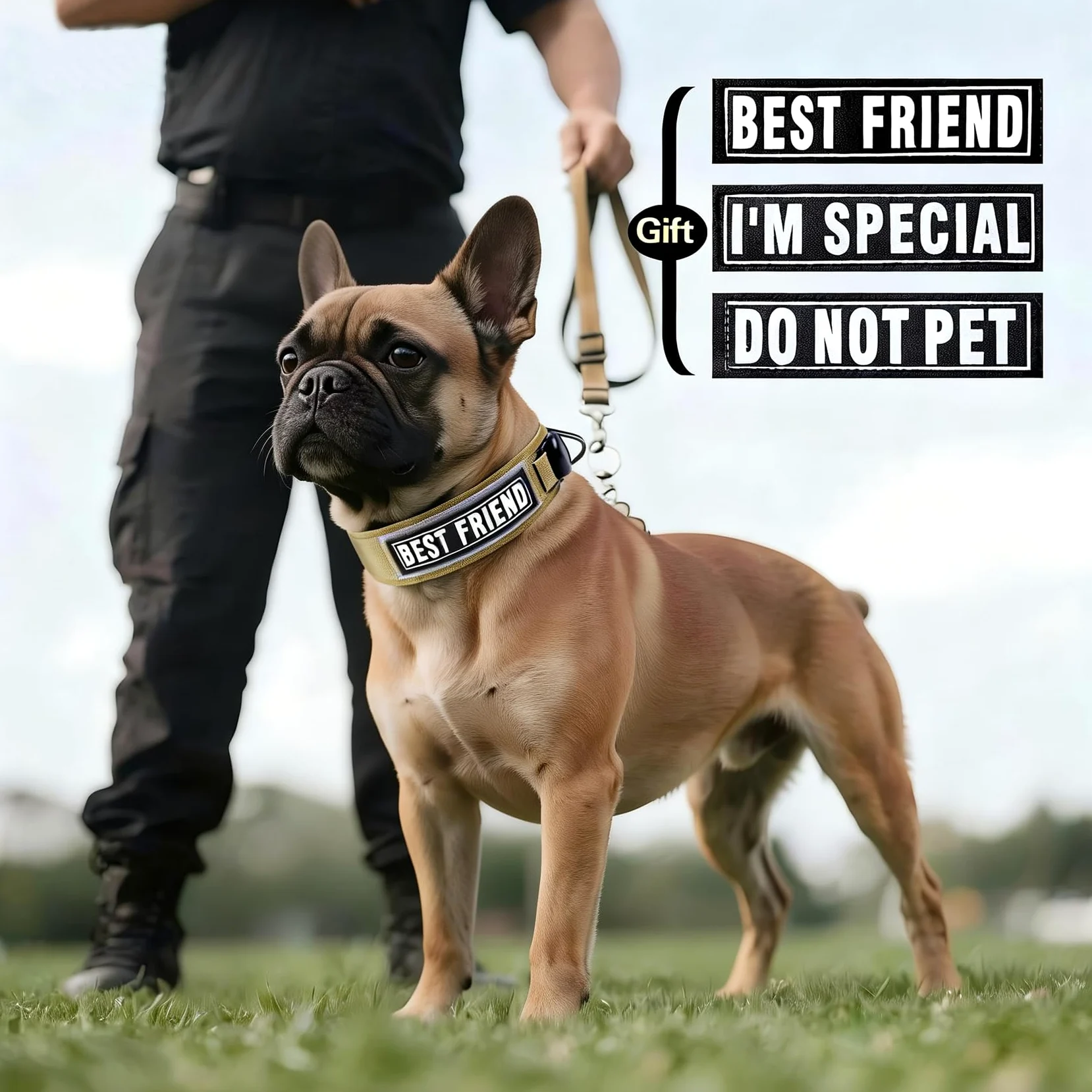 AirTag, Collare tattico militare per cani, largo 5,1 cm, con supporto AirTag e 3 toppe per animali domestici, morbido collare imbottito in nylon impermeabile con fibbia in metallo, per cani