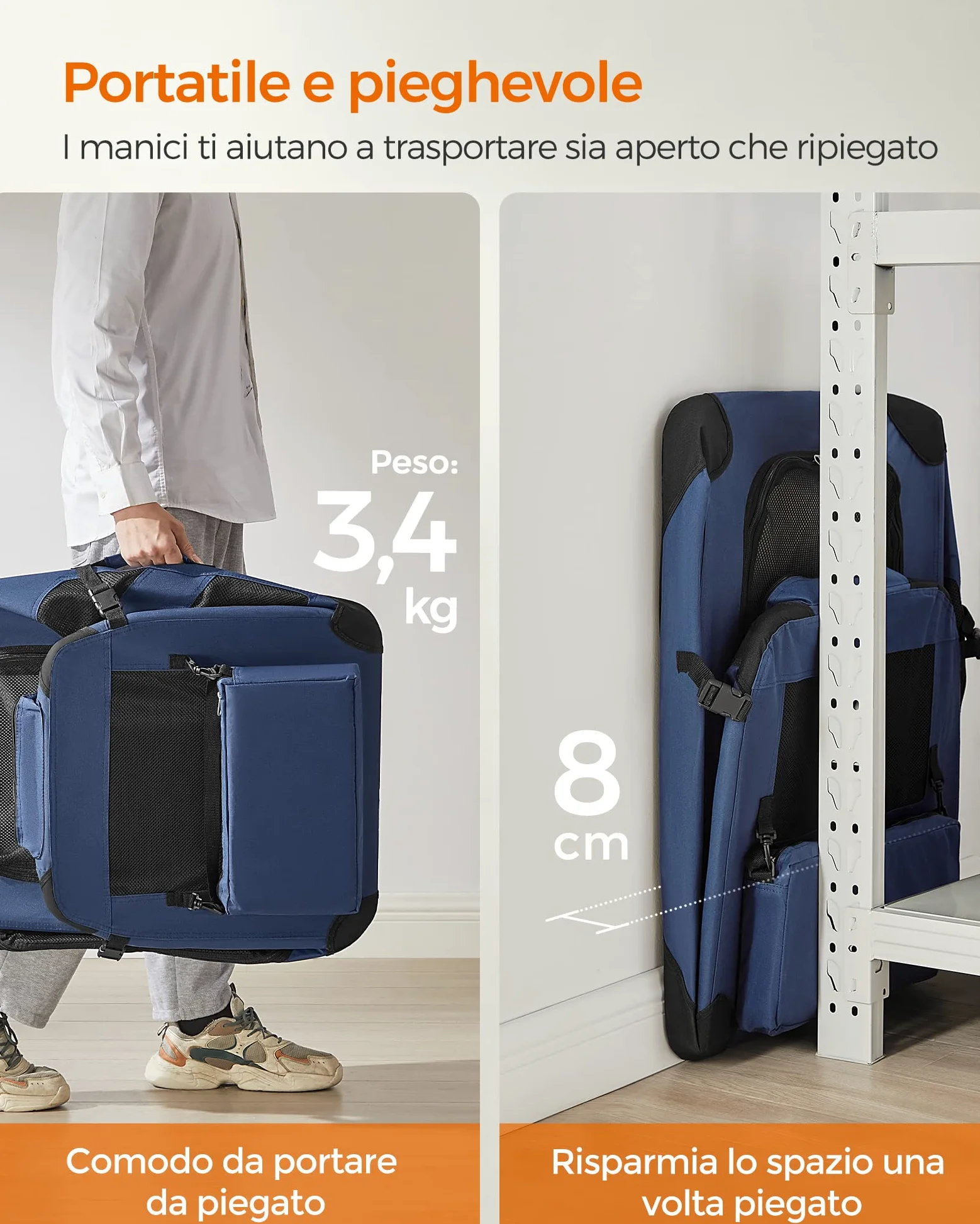 FEANDREA Trasportino per Cane, Gabbia Pieghevole, L (70 x 52 x 52 cm), Blu Scuro PDC70Z