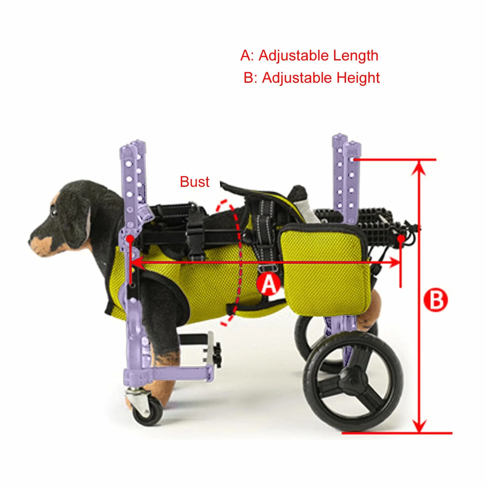 Carrello Estensibile 4 Ruote per Zampe Posteriori di Cane per Animali Con Difficoltà di Mobilità,Si Adatta Varie Razze E Taglie,Costruzione in Lega Alluminio E Tessuto