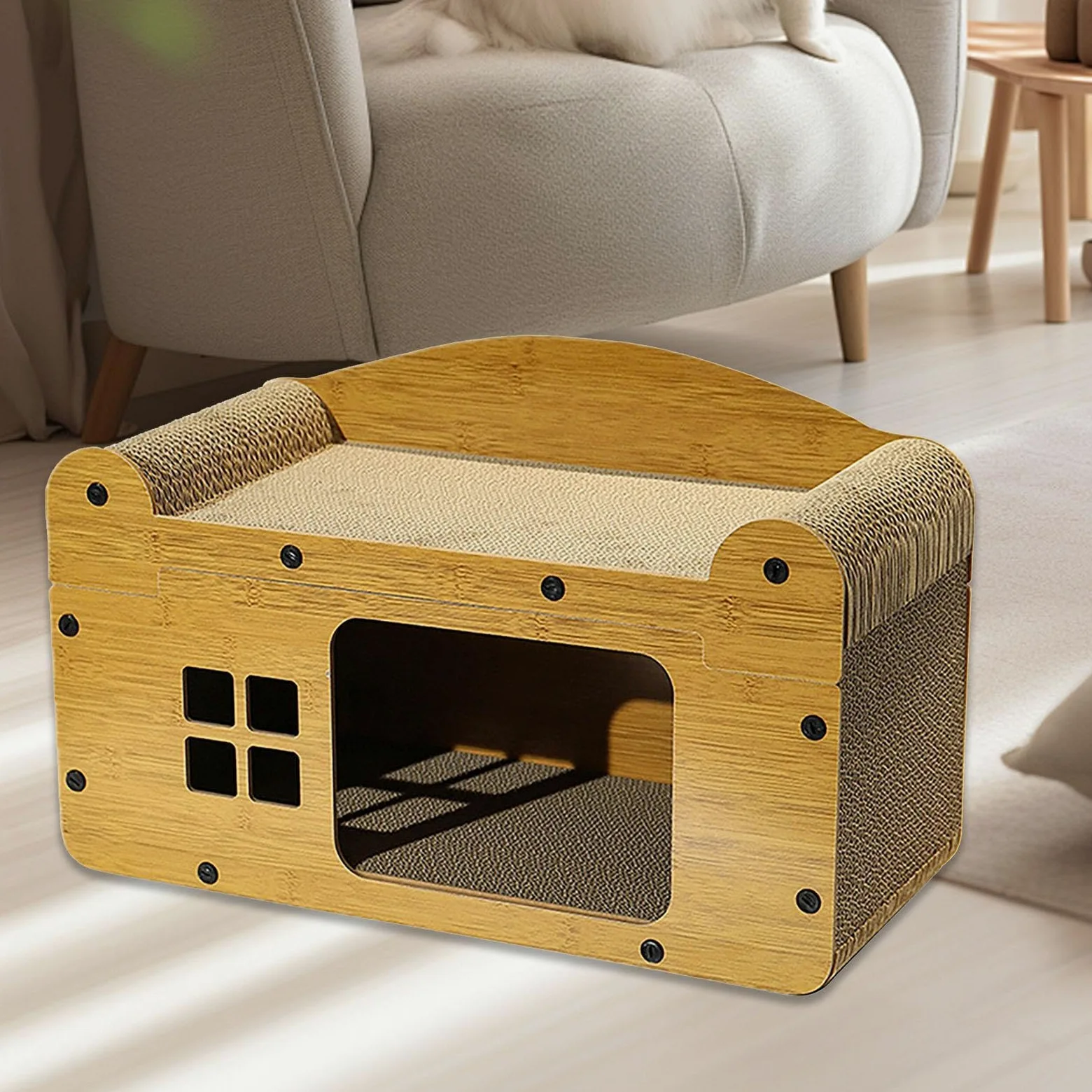 F Fityle Tiragraffi per Gatti in Cartone Ondulato Giocattolo 2 in 1 Tiragraffi a Scomparsa Casa da Gioco per Piccoli Animali Gattino Decorazioni per la casa, m