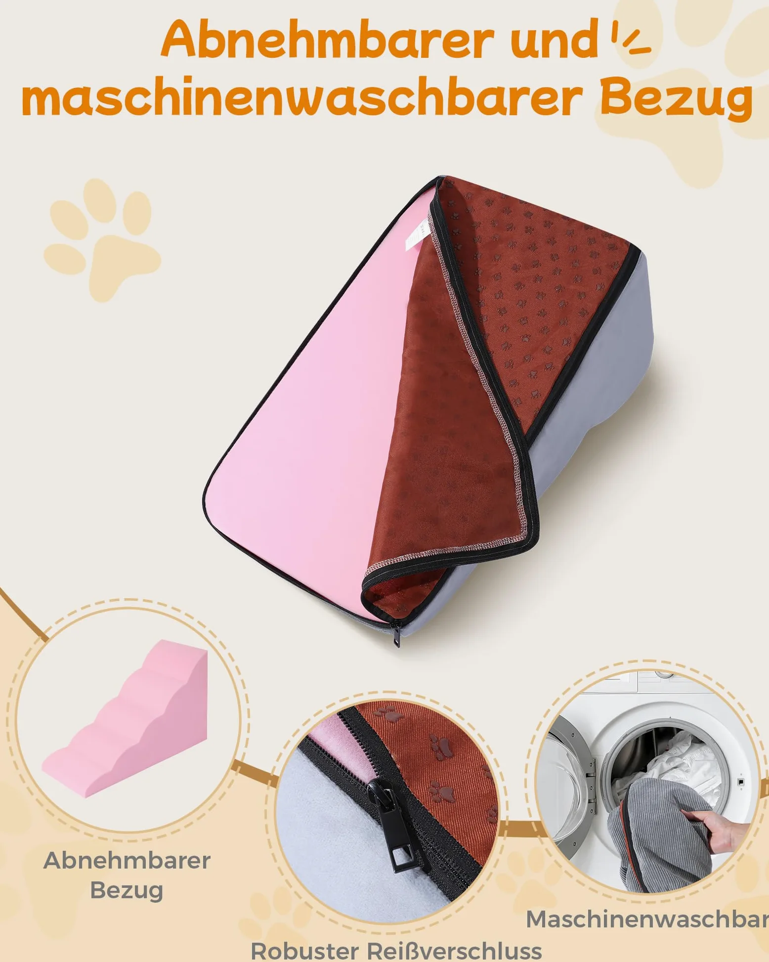 Scaletta per cani, scalini per cani, 5 livelli, 40 x 87 x 60 cm, per divano e letto alto, gradini antiscivolo, rampa in schiuma alta 60 cm, ideale per piccoli animali domestici, gatti anziani con